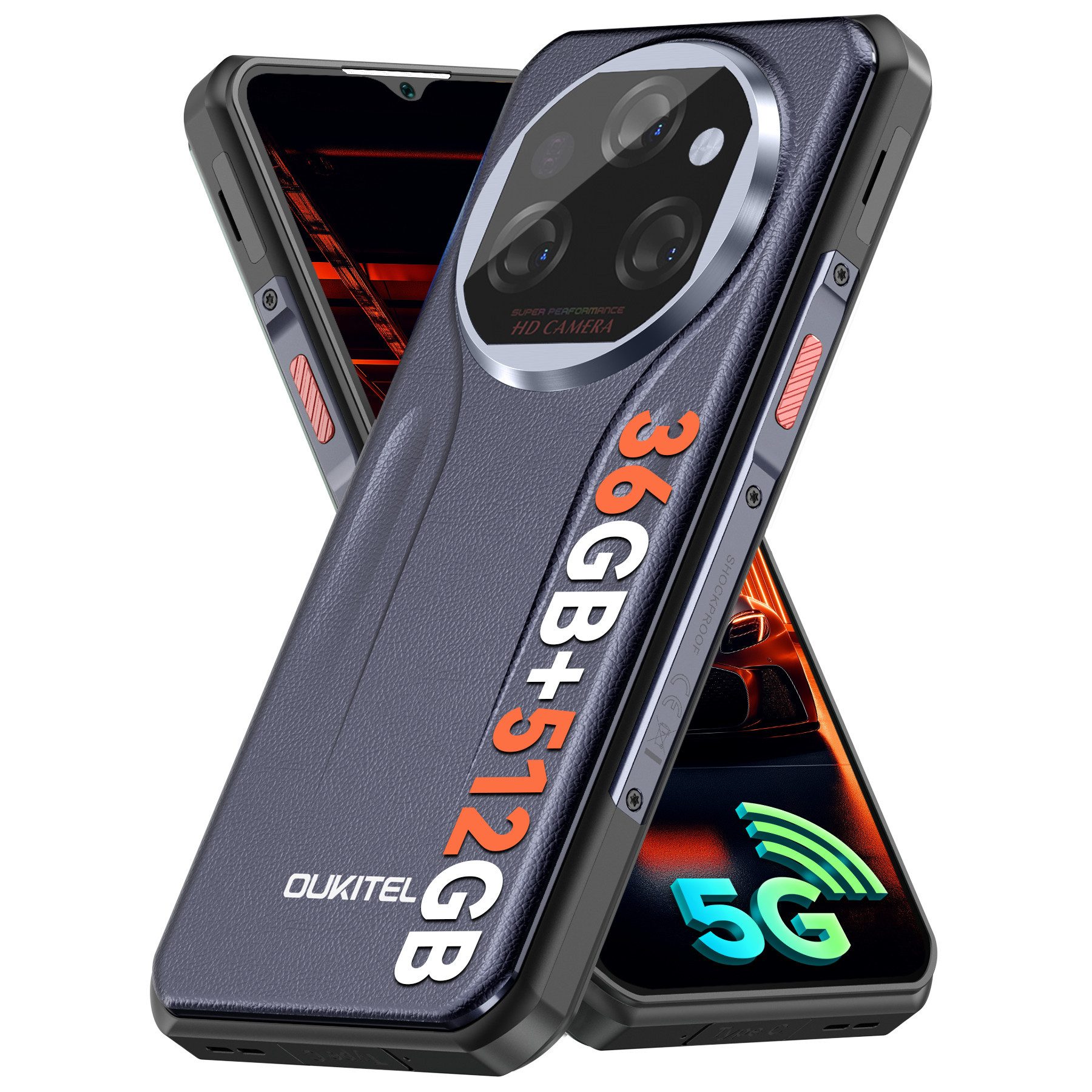 OUKITEL WP39 Pro 36+512GB 5G Outdoor Smartphone (16,76 cm/6.6 Zoll, 512 GB Speicherplatz, 64 MP Kamera, IP68 Wasserdicht Baustellenhandy, 11000mAh, NFC, OTG, GPS)