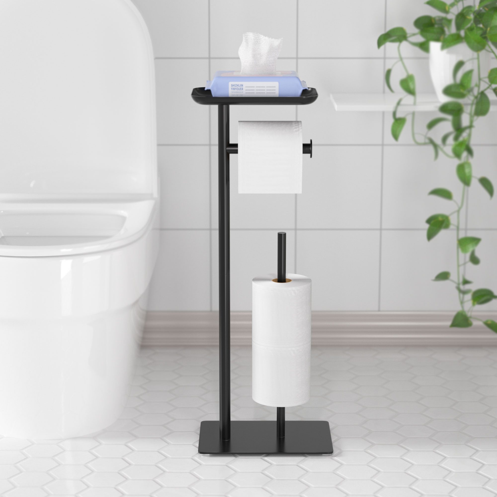 niffgaff Toilettenpapierhalter Stehender, Klopapierhalter aus Edelstahl mit Ablagefläche (1-St), Platz für 4+1 Rollen, WC-Papierhalter mit praktischem Stauraum