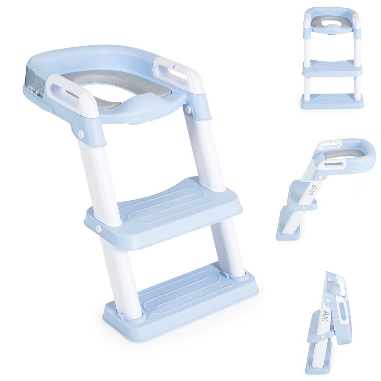 Moni Baby-Toilettensitz Toilettentrainer Lifty faltbar, 56 cm, abnehmbarer Toilettensitz Stufen Griffe 35kg
