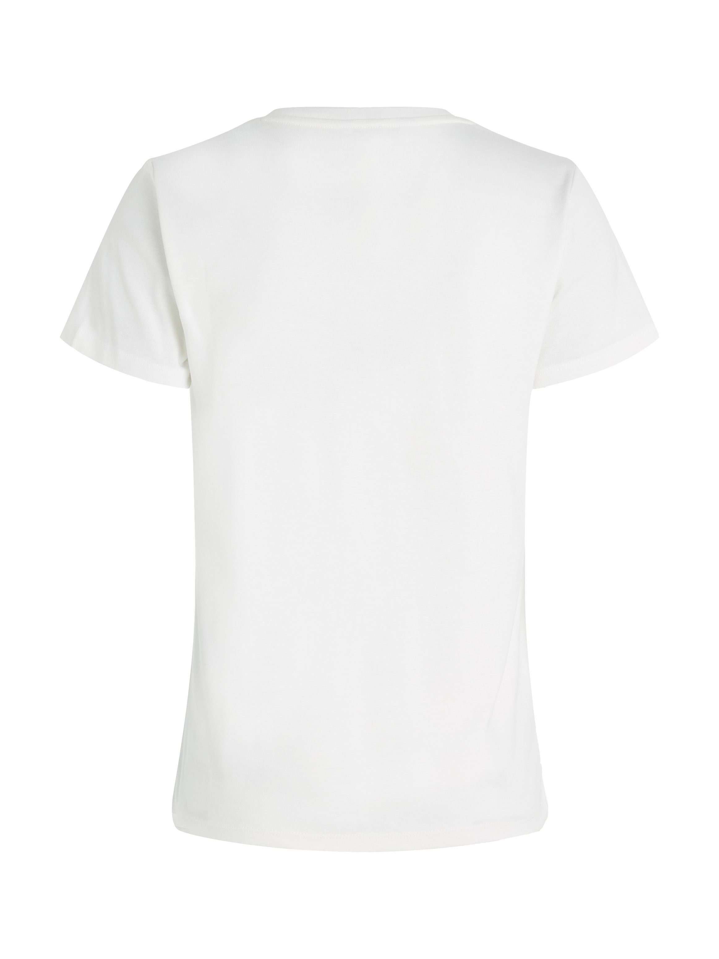 Logostickerei Ecru V-NECK RIB Tommy mit SS Hilfiger SLIM dezenter CODY T-Shirt