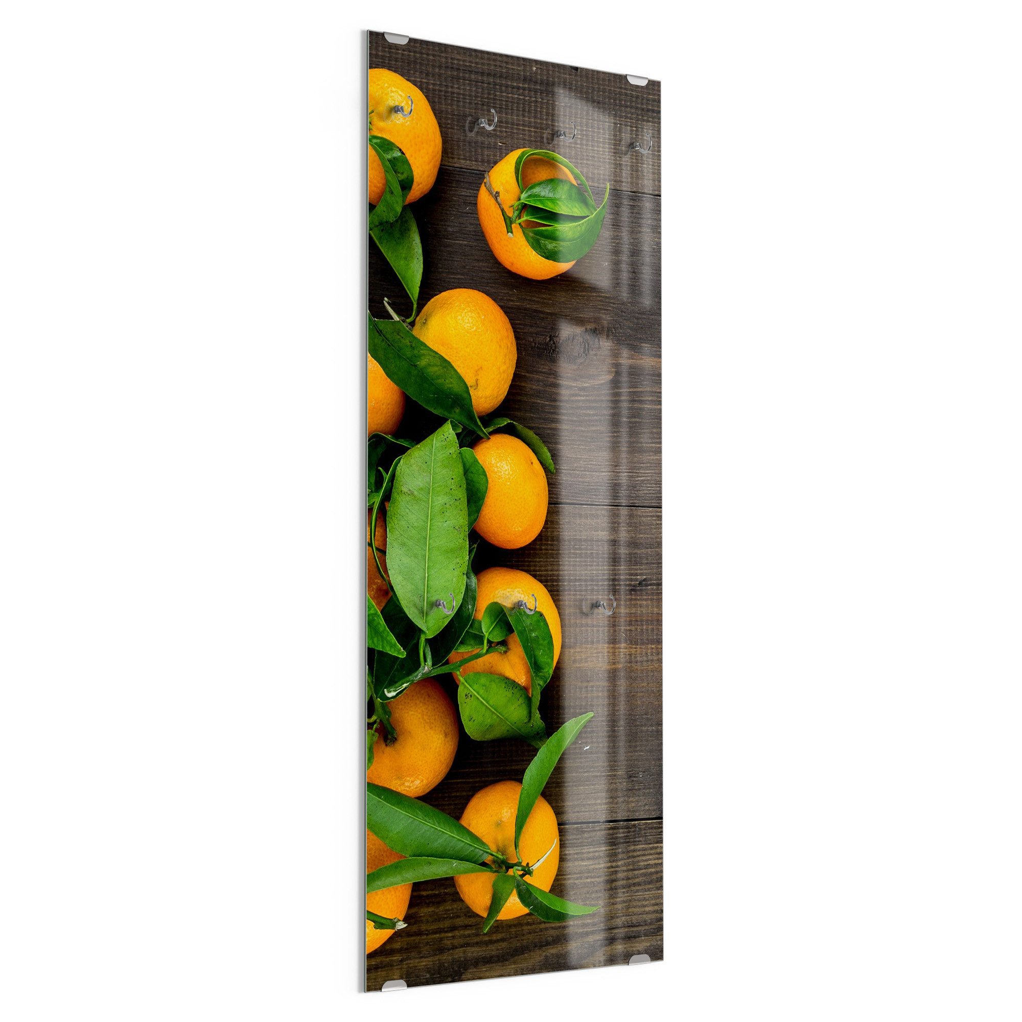 DEQORI Kleiderhaken 'Orangen auf Holzbrettern', Glas Garderobe hängend Flur Jackenhalter modern Wandgarderobe Haken