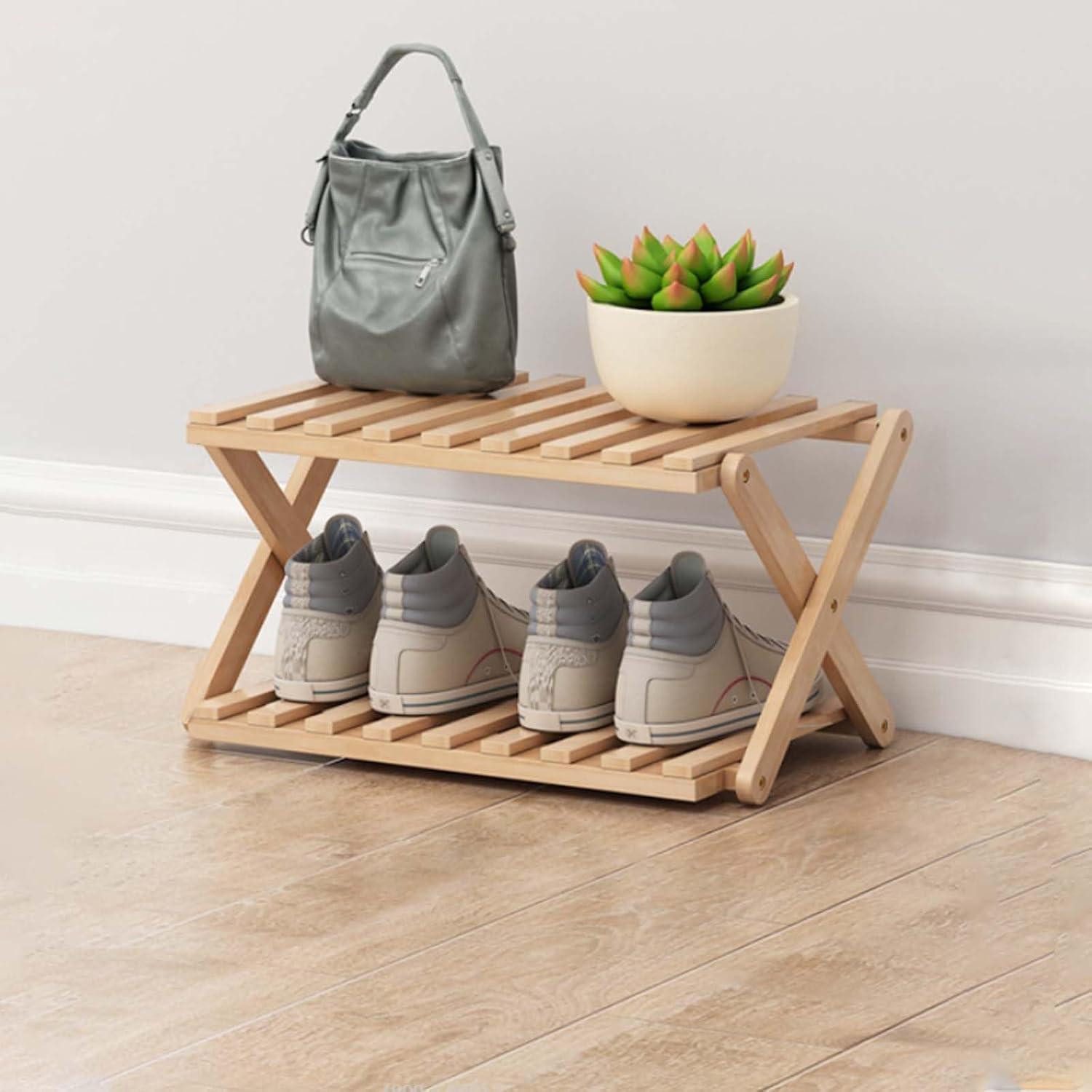 LuxusKollektion Schuhregal Schuhregal Bambus 2 Etagen faltbar Natur