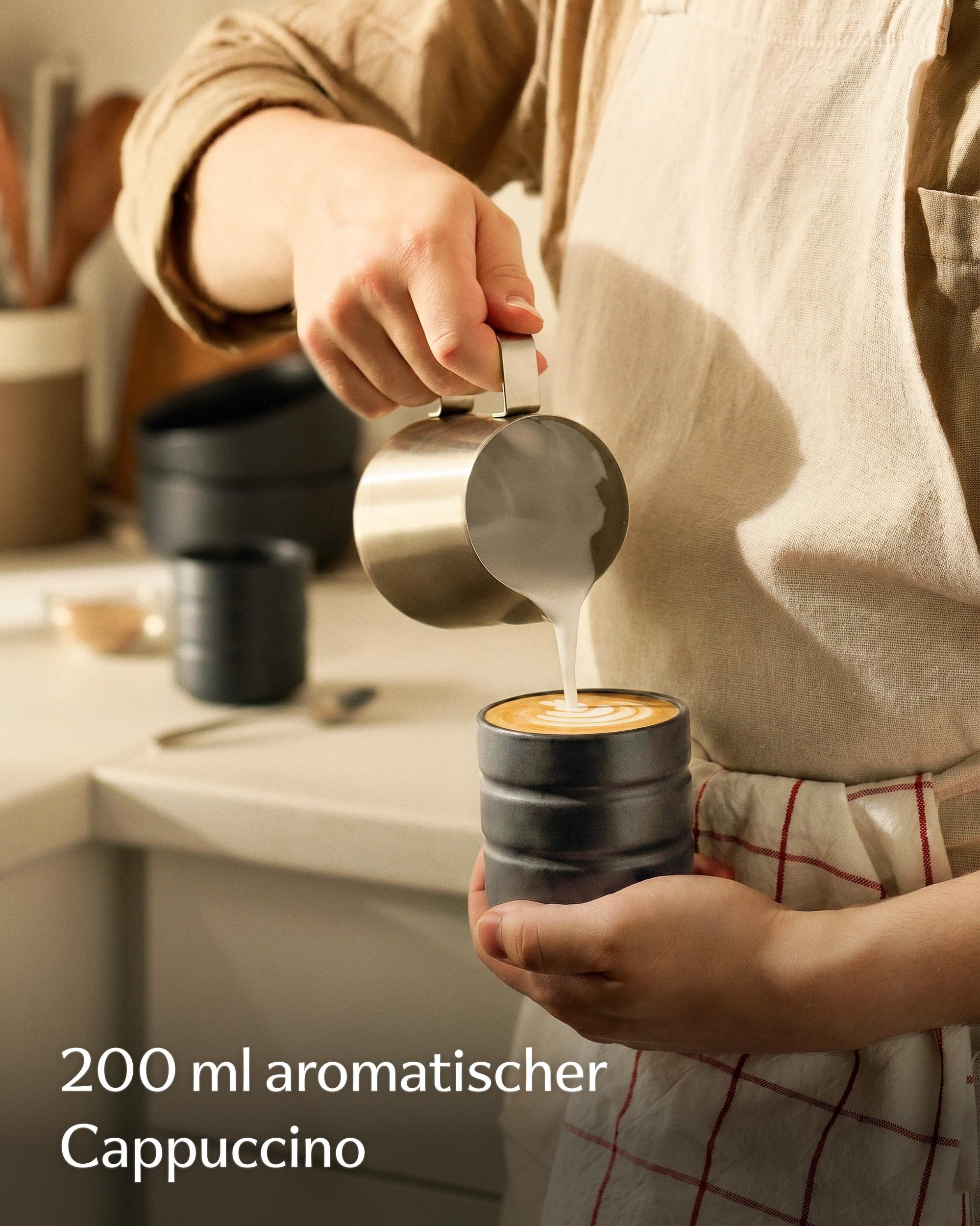 Cosumy Espressotasse Espressotassen Set 4 St. 80ml mit Henkel Schwarz - Stapelbar Keramik, Keramik