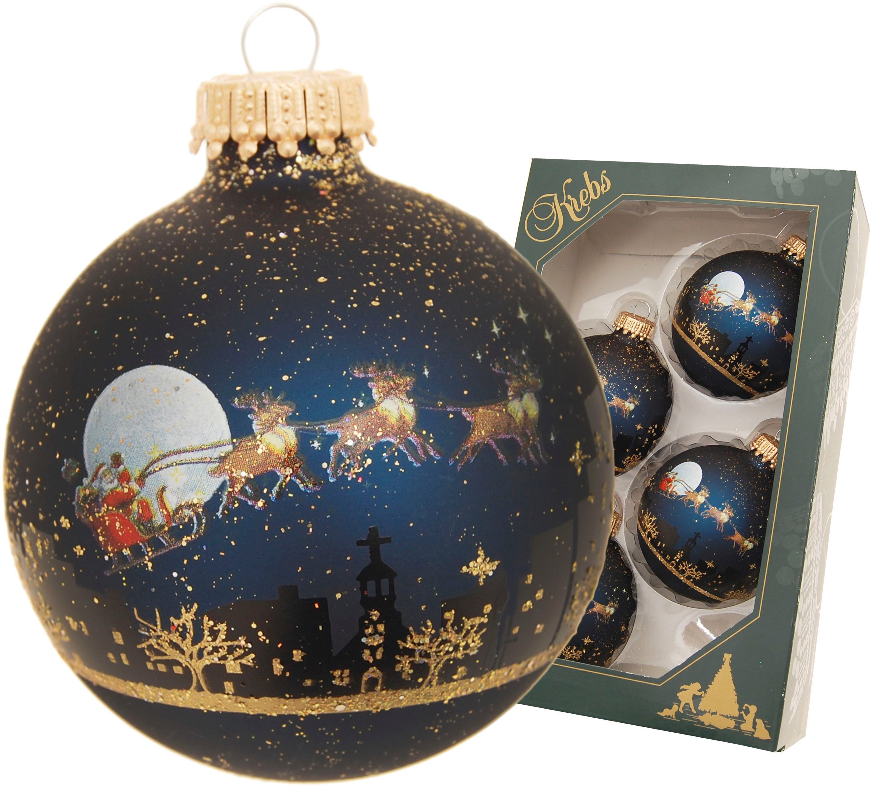 Krebs Glas Lauscha Weihnachtsbaumkugel Midnight before Christmas (4 St), Weihnachtsdeko, Christbaumschmuck, Christbaumkugeln aus Glas
