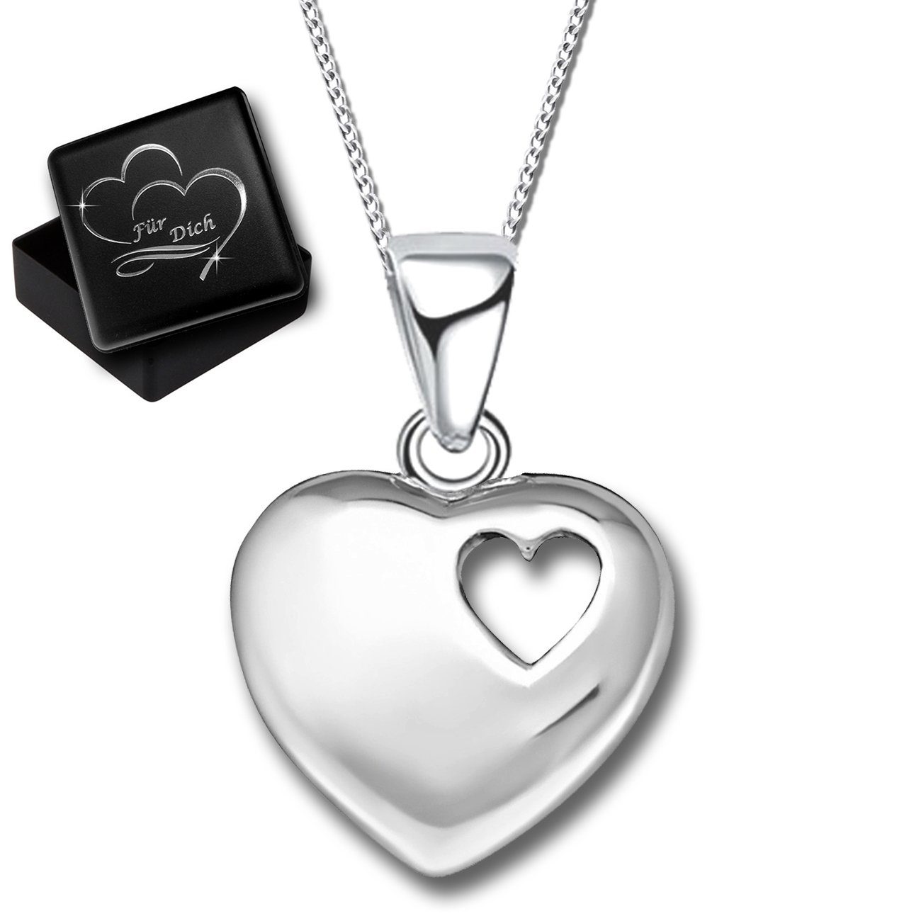 Limana Herzkette echt 925 Sterling Silber Kette mit Herz Anhänger, Geschenk Idee Mädchen Frauen Freundin