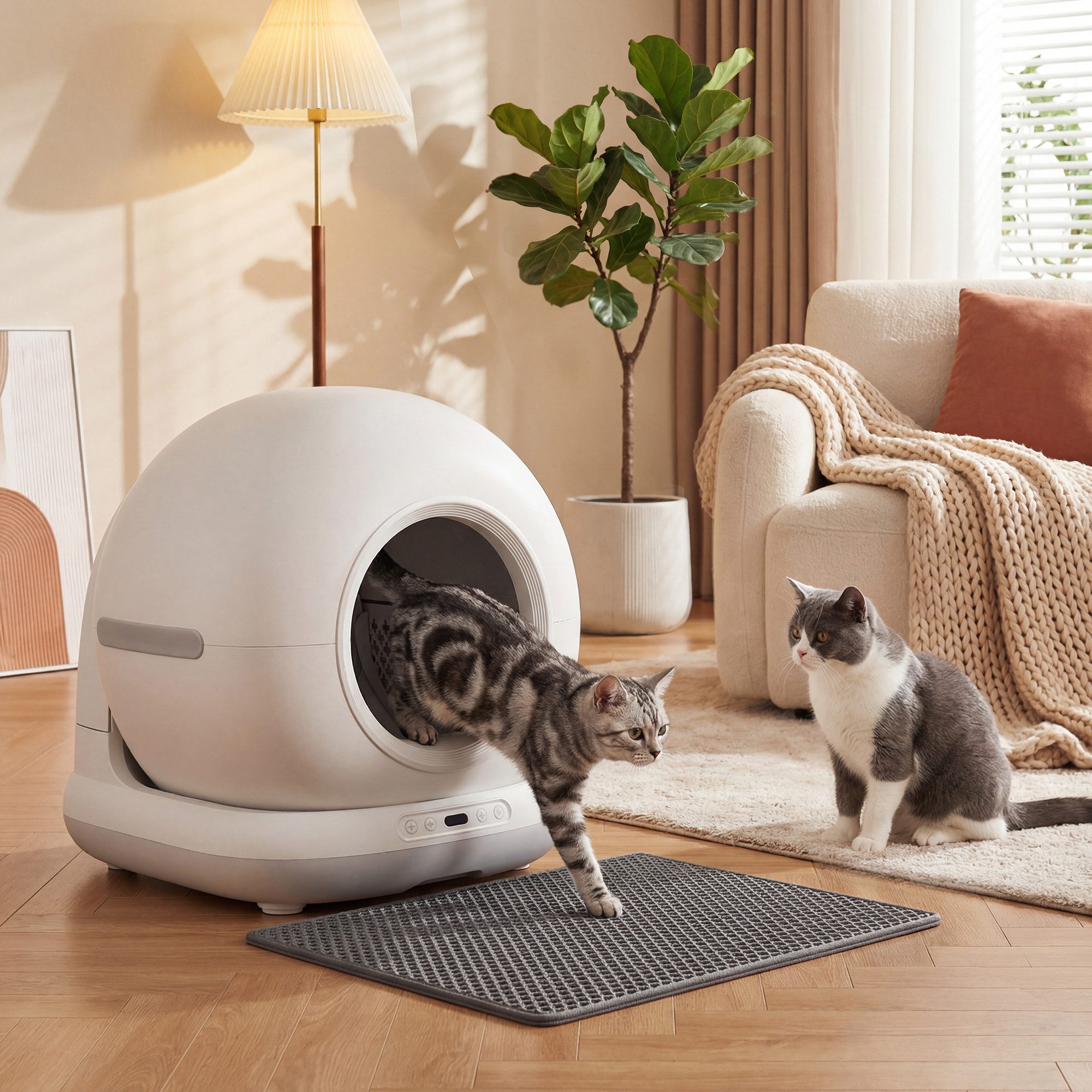 PawHut Katzentoilette Sicherheitssensoren und Deodorant-Gel, Selbstreinigend, HD-Kamera, App, UVC