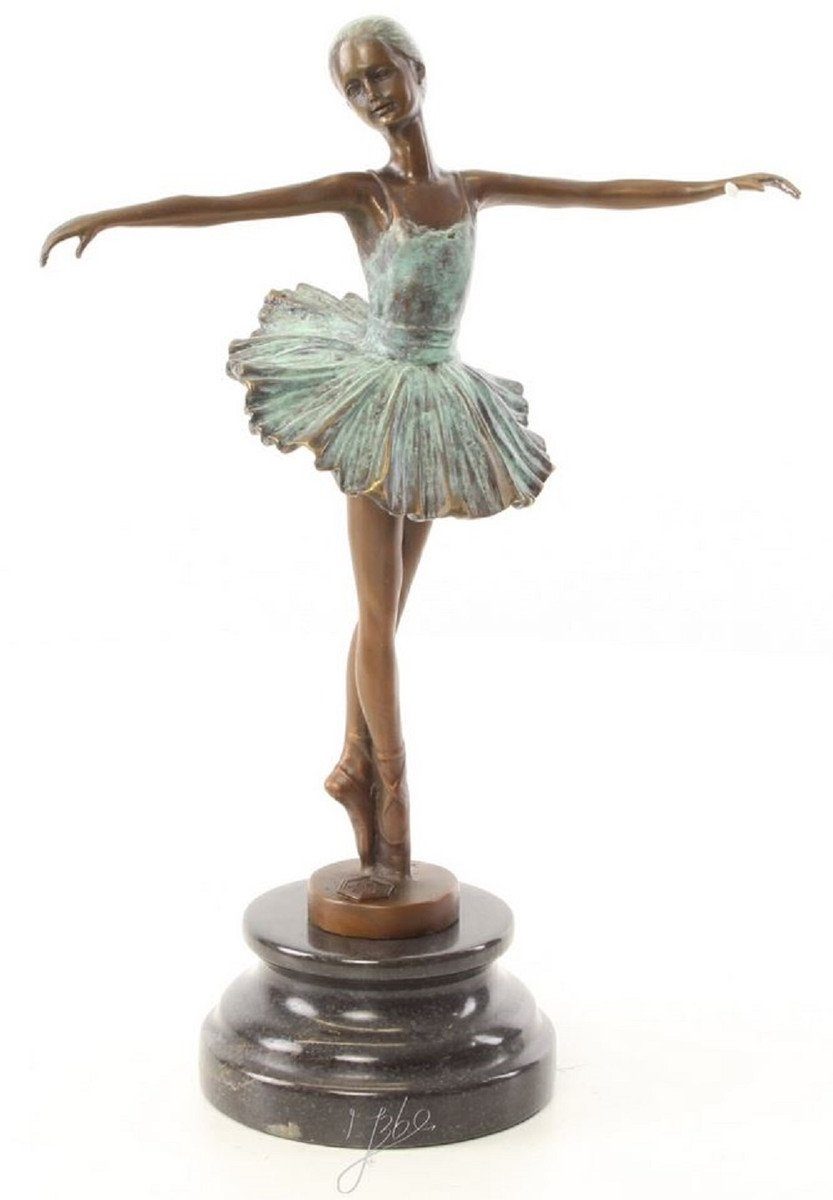 Casa Padrino Dekofigur Casa Padrino Luxus Bronze Skulptur Ballerina Bronze / Türkis / Schwarz 21 x 8,8 x H. 29,5 cm - Deko Bronzefigur mit Marmorsockel