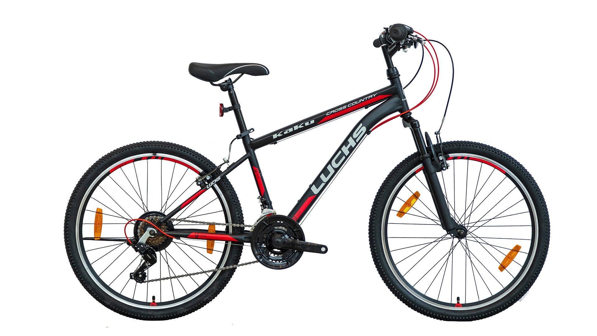 LUCHS Mountainbike KAKU 24 & 26 Zoll Jugendfahrrad Fahrrad Jungen sportliches Alltagsrad, 21 Gang Shimano, Kettenschaltung, 3 Farben und 2 Größen Verfügbar (Blau/Rot/Orange)