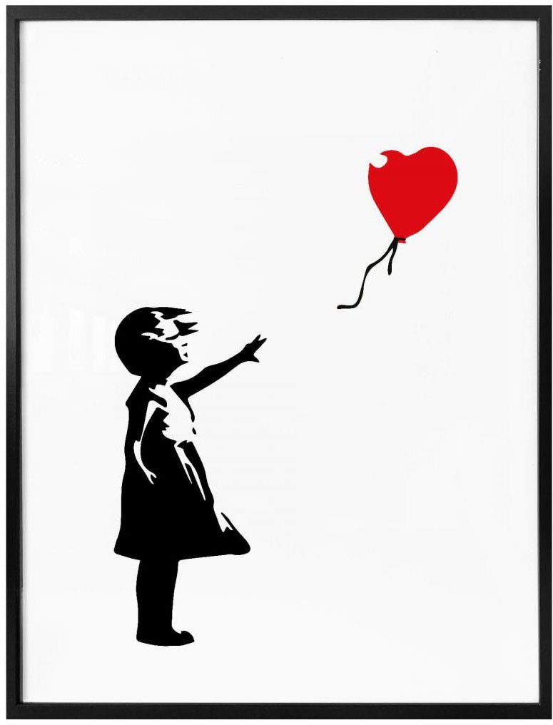 with balloon, Bilder Poster, Poster Girl St), Wall-Art Graffiti Bild, Menschen (1 Wandbild, the red Wandposter