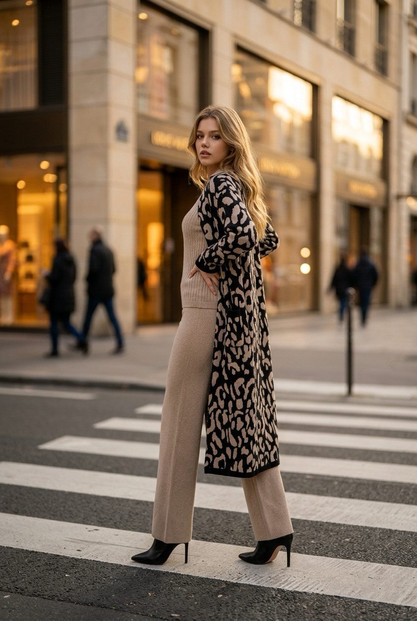 Zuckerwatte Strickmantel modischer Jacquardstrick, aus wertiger Viskose Stretch Mischung