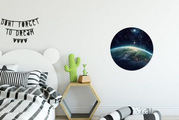 MuchoWow Wandsticker Erde - Weltraum - Sterne - Landschaft (1 St), Tapetenkreis für Kinderzimmer, Tapetenaufkleber, Rund, Wohnzimmer