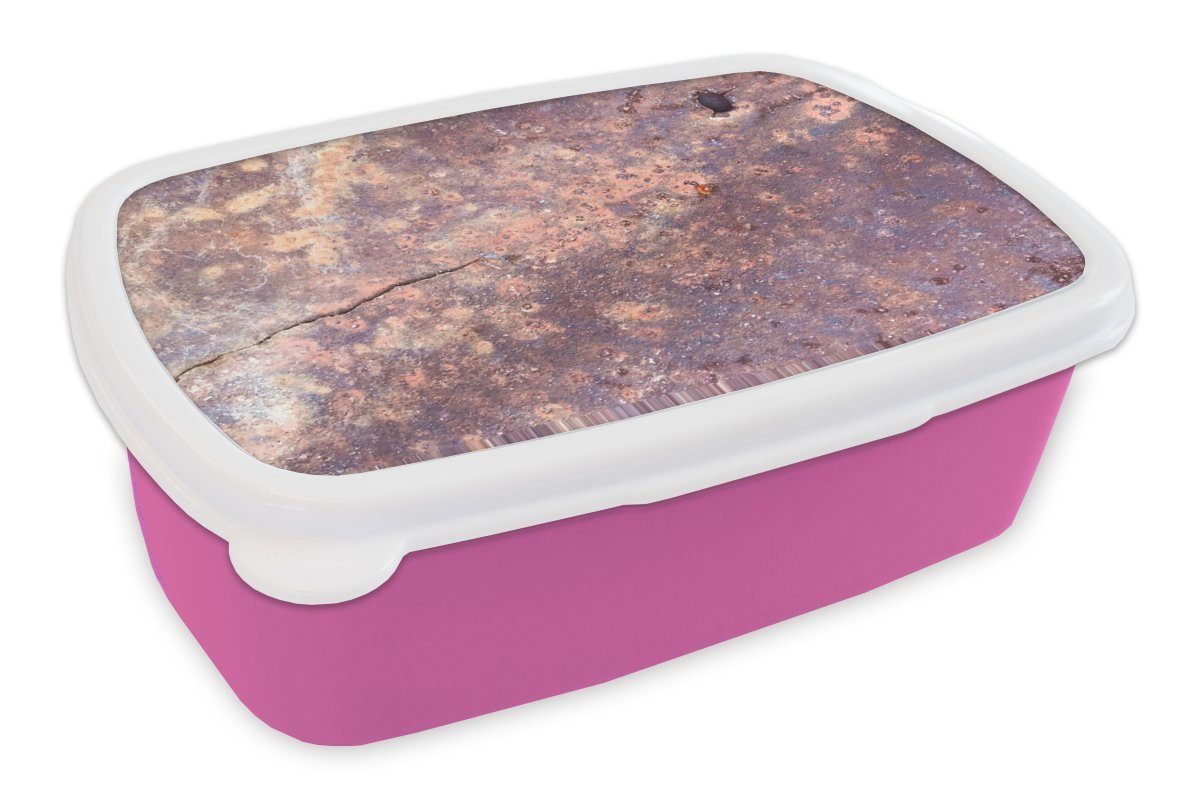 - für Lunchbox Kinder, - Snackbox, Stahl, Abstrakt Mädchen, Kunststoff, MuchoWow rosa Erwachsene, (2-tlg), Kunststoff Brotdose Brotbox Rost