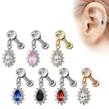 Taffstyle Piercing-Set Tragus Ohr Knorpel mit Kristall Tropfen Anhänger, Stecker Glitzer Lippe Nasen Cartilage Helix Labret Nasenpiercing