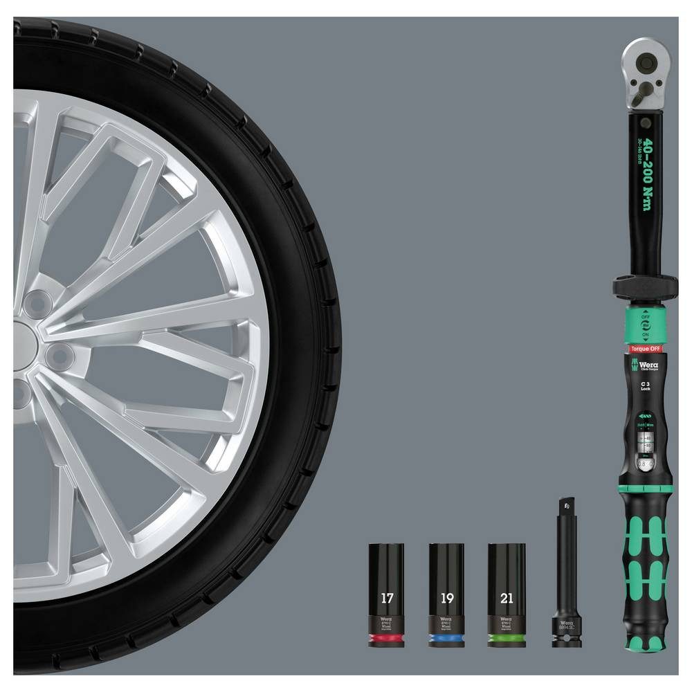 Wera Drehmomentschlüssel Click-Torque Lock C 3 Set 1 Drehmomentschlüssel KFZ-Radwechsel-Set