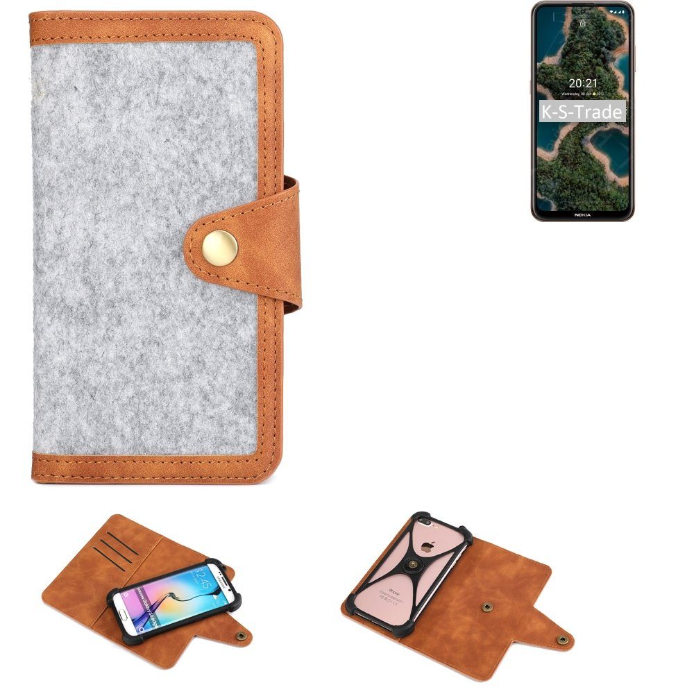 K-S-Trade Handyhülle für Nokia X20, Handyhülle Schutzhülle Filz-Hülle Kunst-Leder hellgrau braun