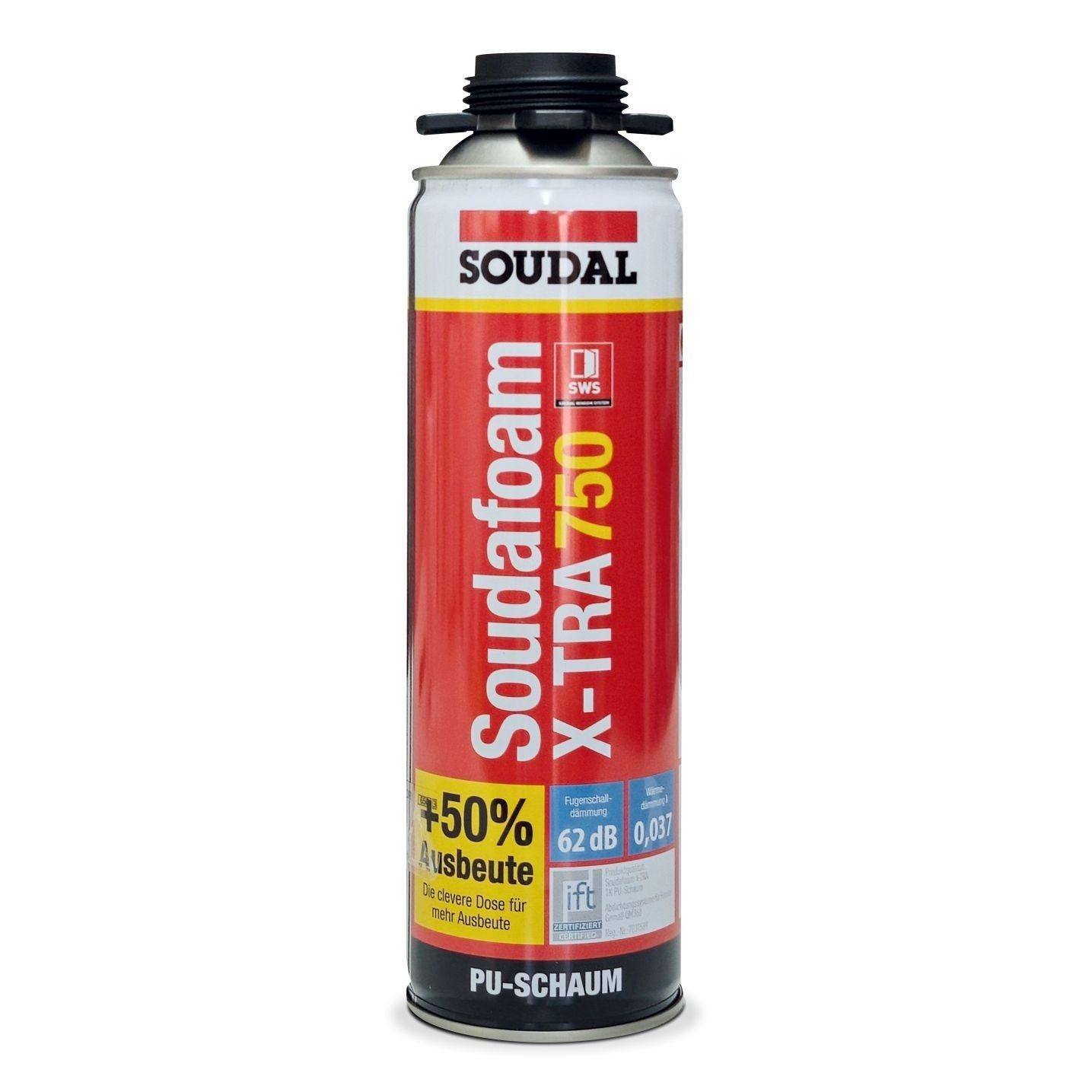 SOUDAL Sprühkleber Soudafoam X-tra 750 Gun B2 PU-Pistolenschaum Montageschaum - 500 ml, PU-Pistolenschaum B2 – hohe Ausbeute für Fenster & Türen