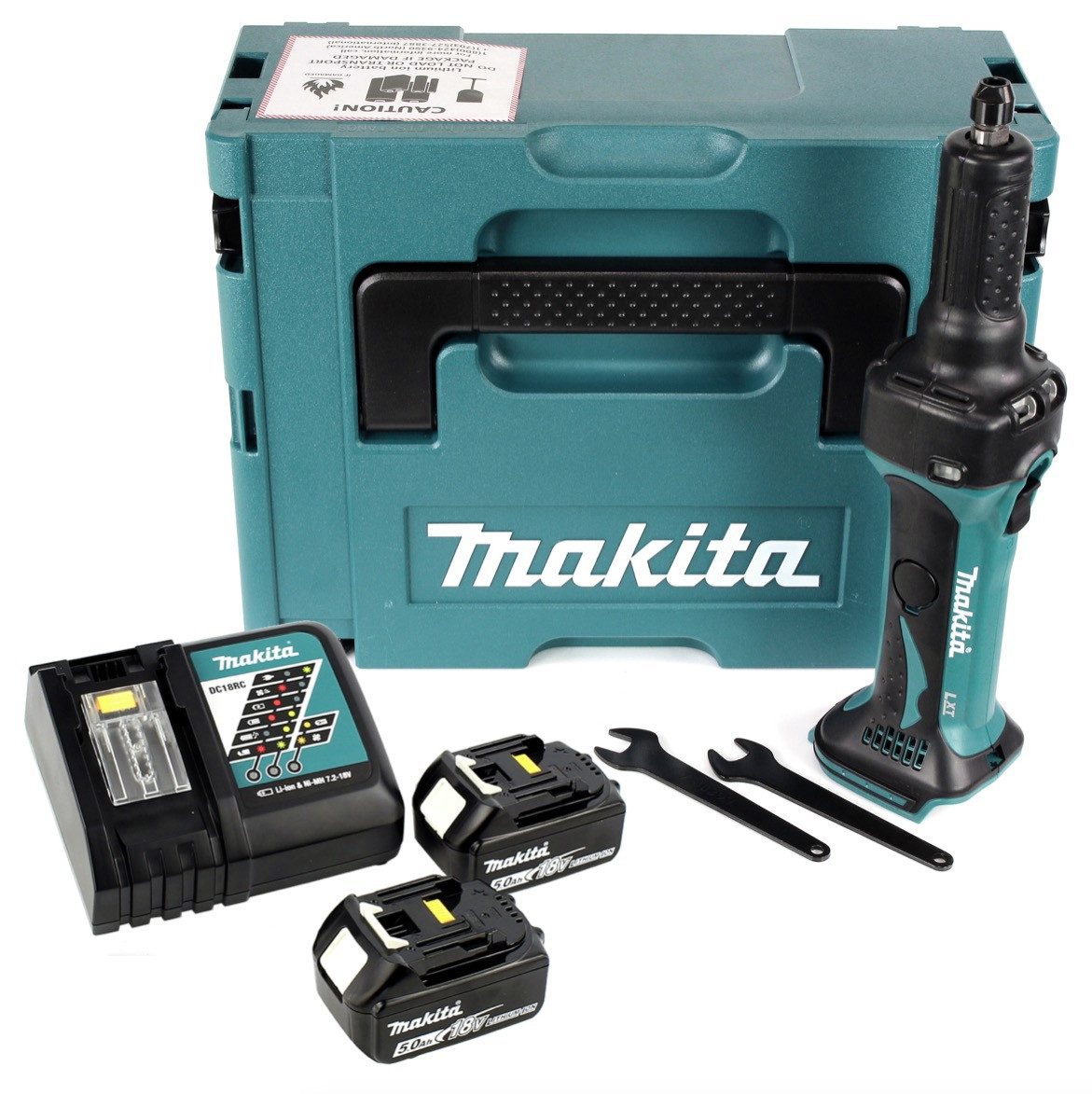 Makita Akku-Geradschleifer DGD 800 RTJ Akku Geradschleifer 18V + 2x Akku 5,0Ah + Ladegerät