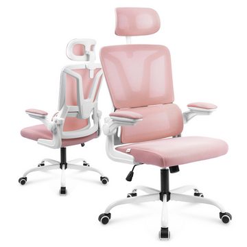 AUFUN Bürostuhl Ergonomischer Drehstuhl mit verbtellbarer Kipfstiitze, Rosa&Grau