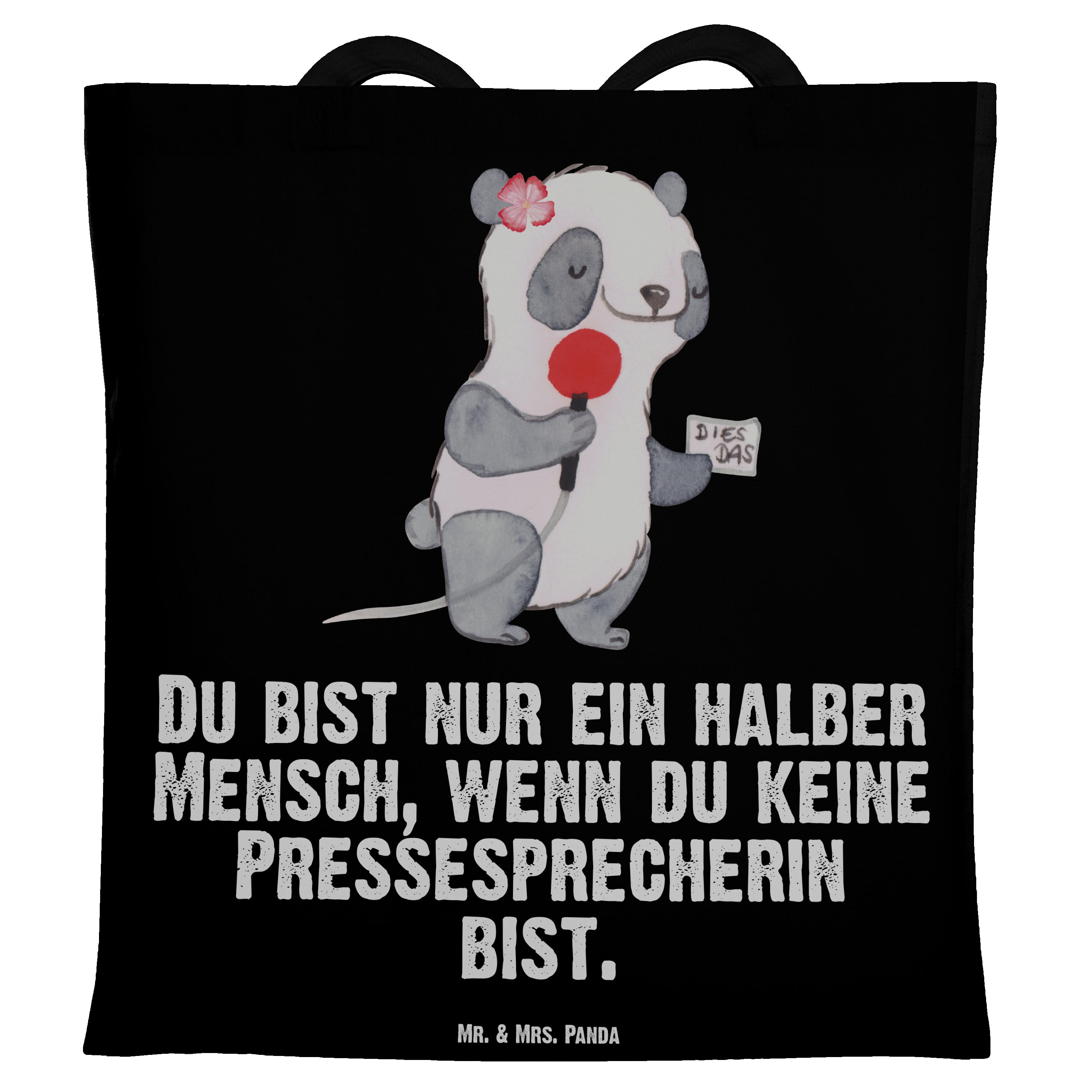 Mr. & Mrs. Panda Tragetasche Pressesprecherin mit Herz - Schwarz - Geschenk, Stoffbeutel, Einkaufs (1-tlg)