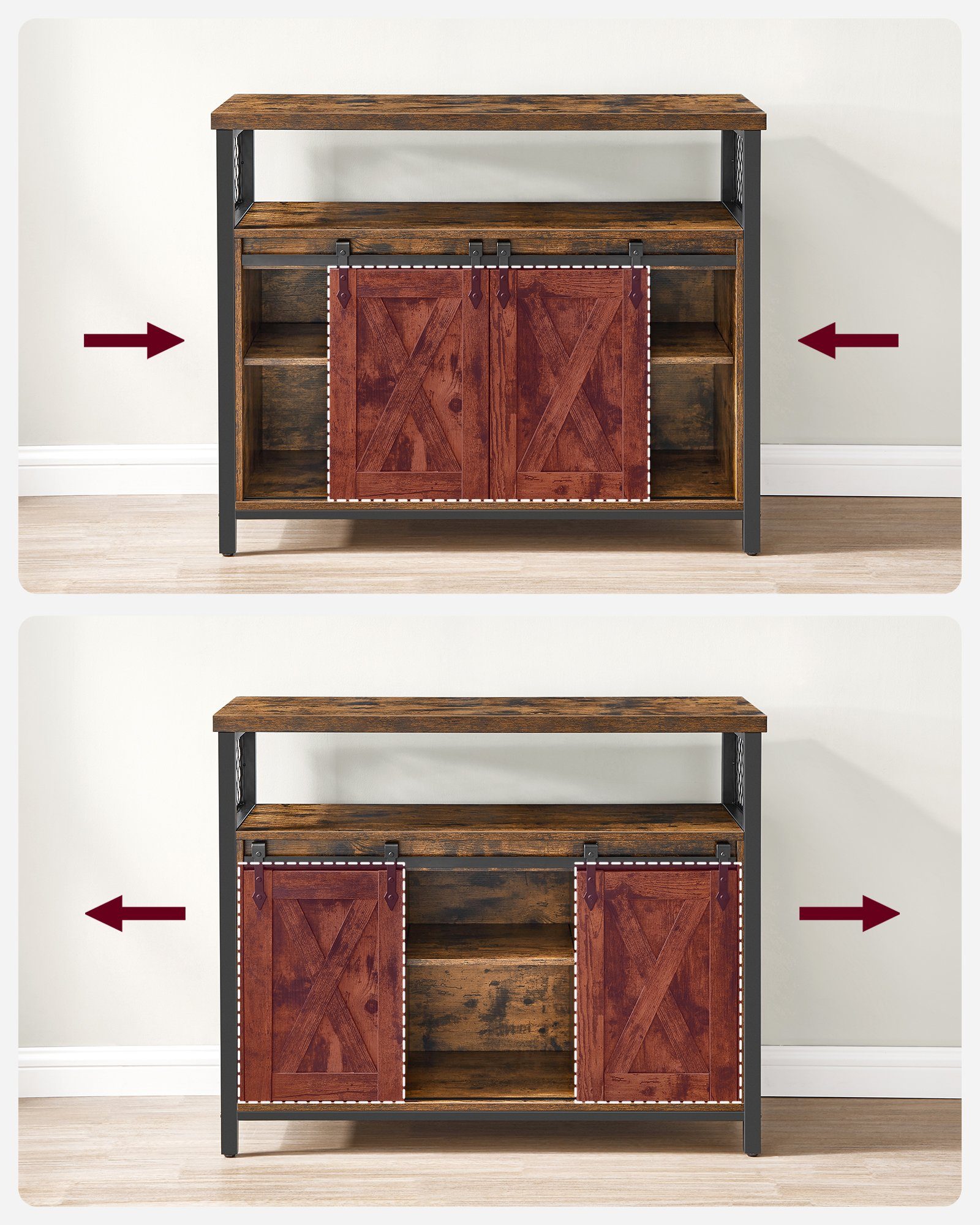 VASAGLE Buffet Sideboard Küchenschrank verstellbare Ablagen 33 x 100 x 80 cm, für Wohnzimmer, Landhausstil, mit 2 Schiebetüren – Bild 5 von 5
