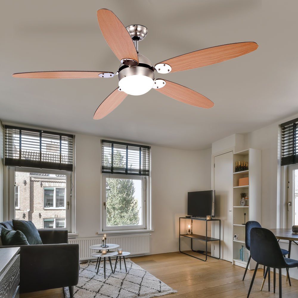etc-shop Deckenventilator, Deckenventilator mit Zugschalter 3 Stufen LED Vor-Rücklauf D 132 cm