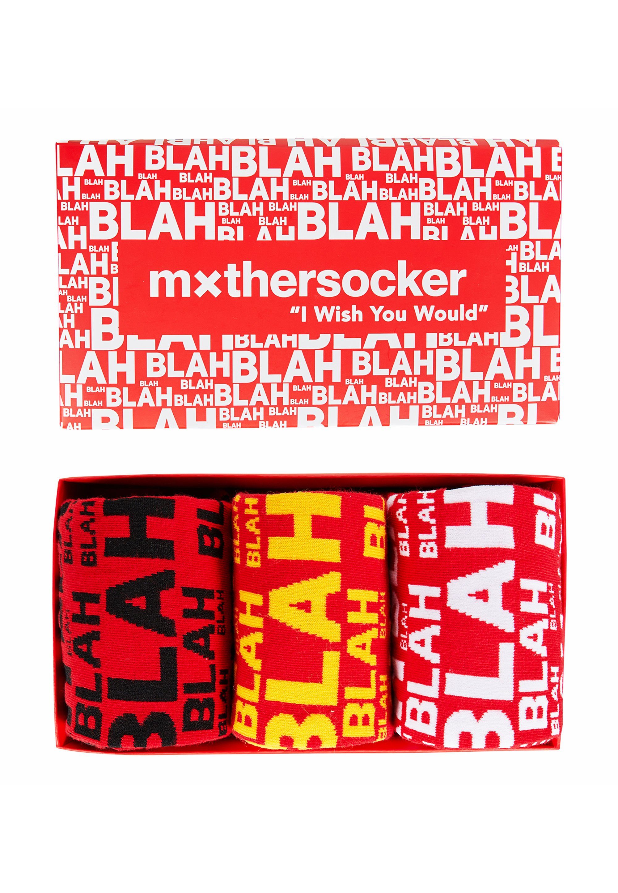 Schriftzug Socken Mxthersocker mit (3-Paar) - trendigem rot UNHINGED BLAH-BLAH