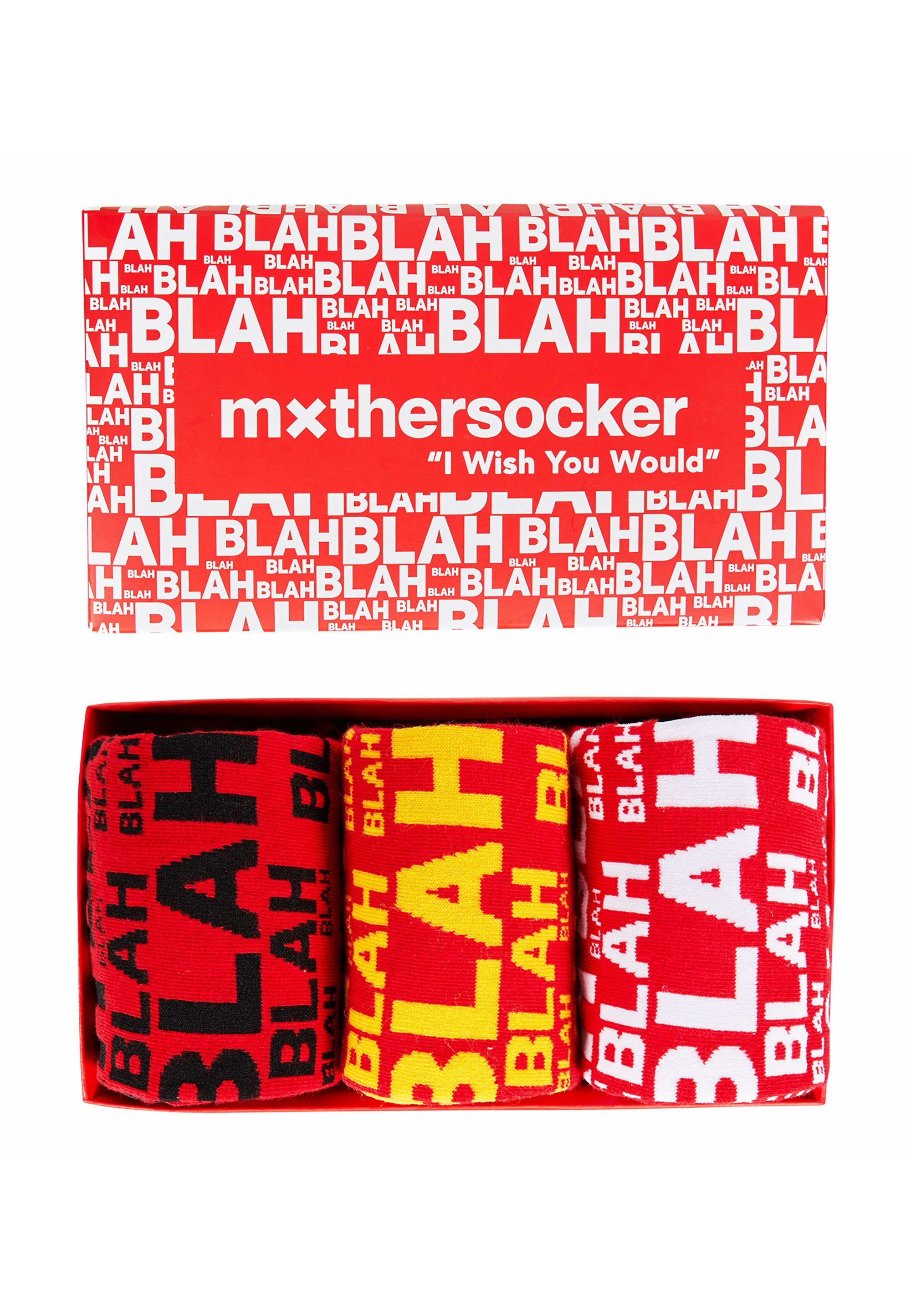 - rot mit UNHINGED (3-Paar) Socken trendigem BLAH-BLAH Schriftzug Mxthersocker