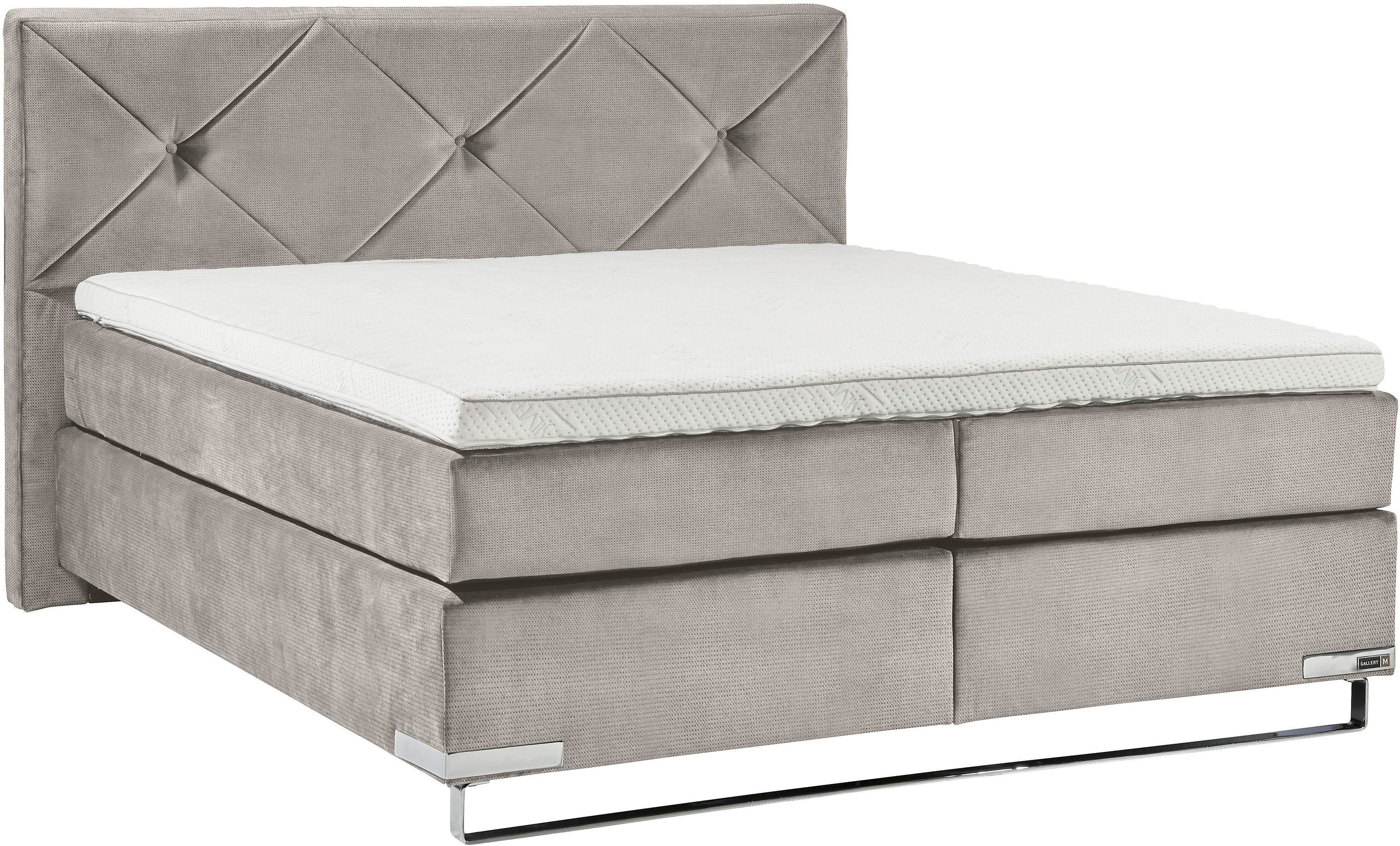 Musterring Boxspringbett Dubai, Kufe in Chrom, 3 Härtegrade, Kopfteil mit Knopfheftung