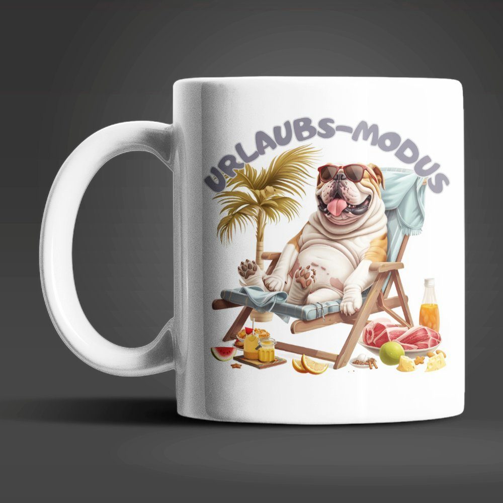 WS-Trend Tasse Bulldogge Urlaubs-Modus lustige Keramik Kaffeetasse Teetasse, Keramik