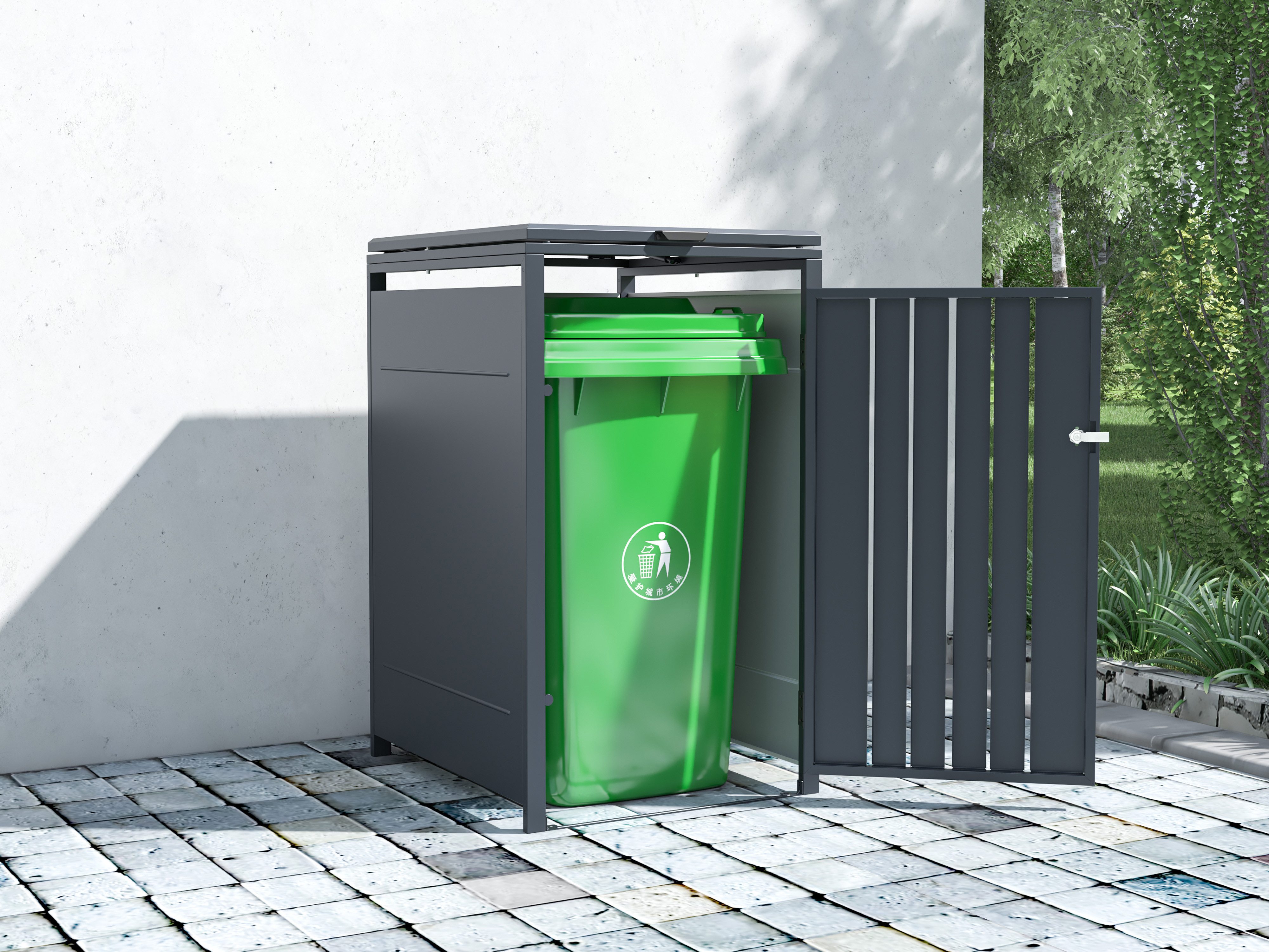 KONIFERA Mülltonnenbox Bilbao Premium, Metall pulverbeschichtet, Deckel mit Gasdruckfeder, abschließbar, BxTxH: 68x80x117 cm