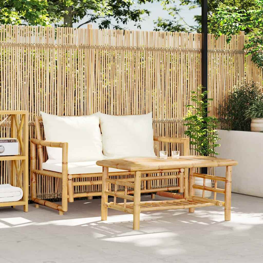 vidaXL Gartenlounge-Set 2-teiliges Gartensofa-Set mit Kissen Bambus, (1-tlg)