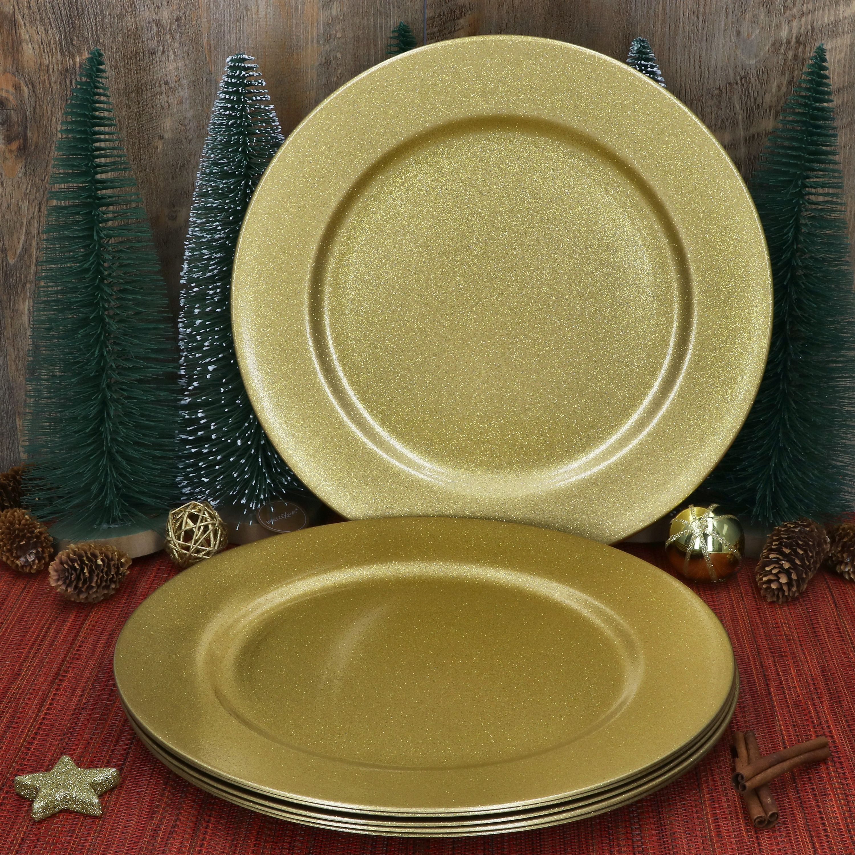 MamboCat Servierplatte 6er Set Platzteller Gold Glitzer 33cm Dekoteller leicht Kunststoff, Kunststoff, Weihnachten