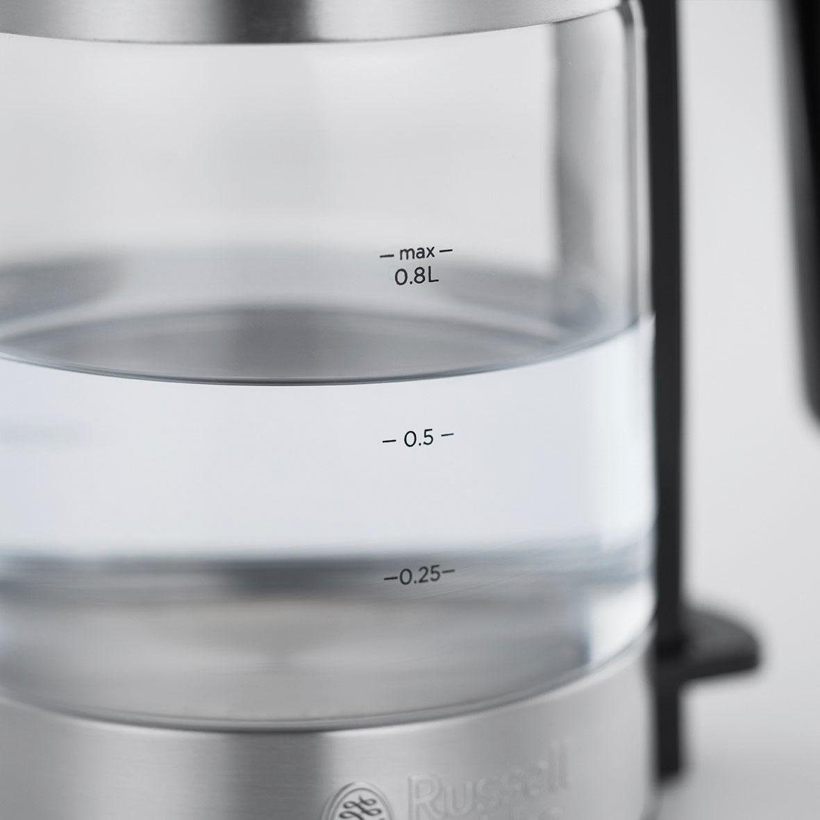 RUSSELL HOBBS Wasserkocher Compact Home Mini 24191-70, 0,8 l, 2200 W, klein, 2200W, LED Beleuchtung, Kalkfilter, Glas/ Edelstahl