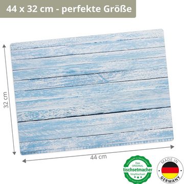 Platzset, Tischset, Platzset abwaschbar - Blaue Holzbretter im Vintage-Look, cover-your-desk.de, (aus erstklassigem Vinyl (Kunststoff – BPA-frei), 4-St., 44 x 32 cm - rutschfeste Tischdekoration), Made in Germany