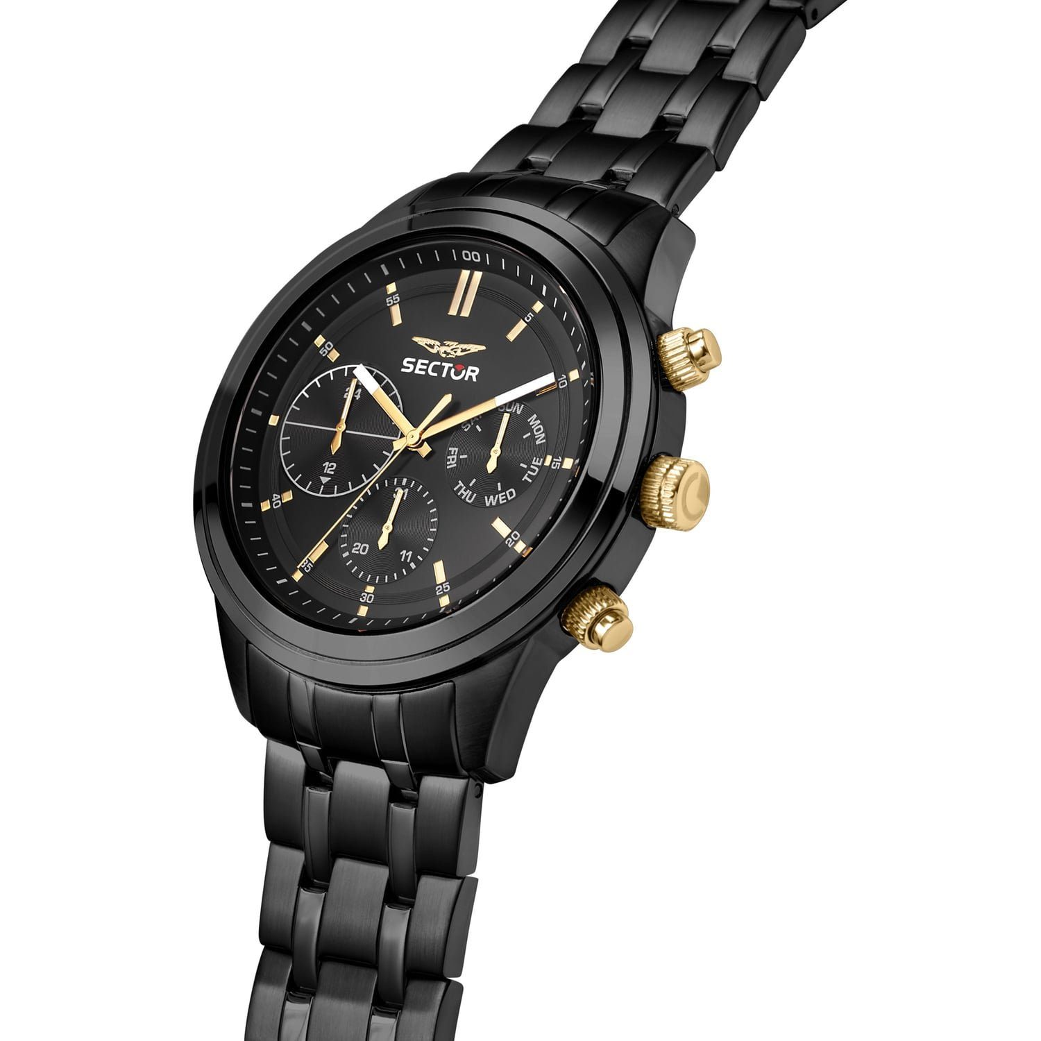 Sector Multifunktionsuhr Sector Herren Armbanduhr Multifunkt, (Multifunktionsuhr), Herren Armbanduhr rund, groß (45,5x39mm), Edelstahlarmband schwarz