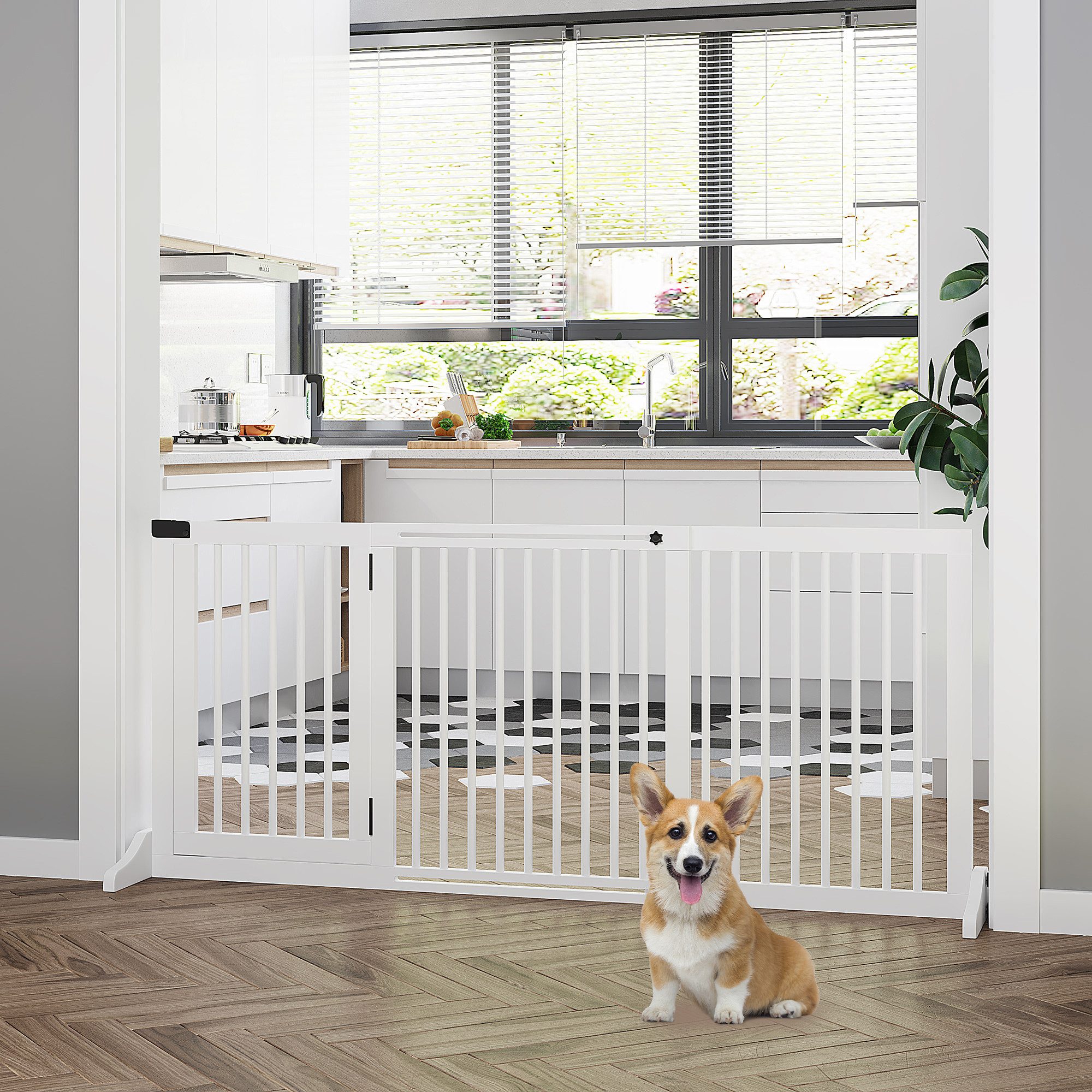 PawHut Hundegitter Absperrgitter Hund Freistehendes Verstellbares (Haustierschutzgitter, 1 St., Haustier Türschutzgitter), Weiß 113-166 x 36 x 71 cm