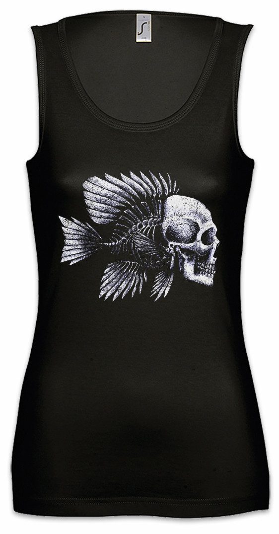Tanktop Fish Skull Ärmelloses Damen T-Shirt Skelett Fischskelett Fisch Fischen