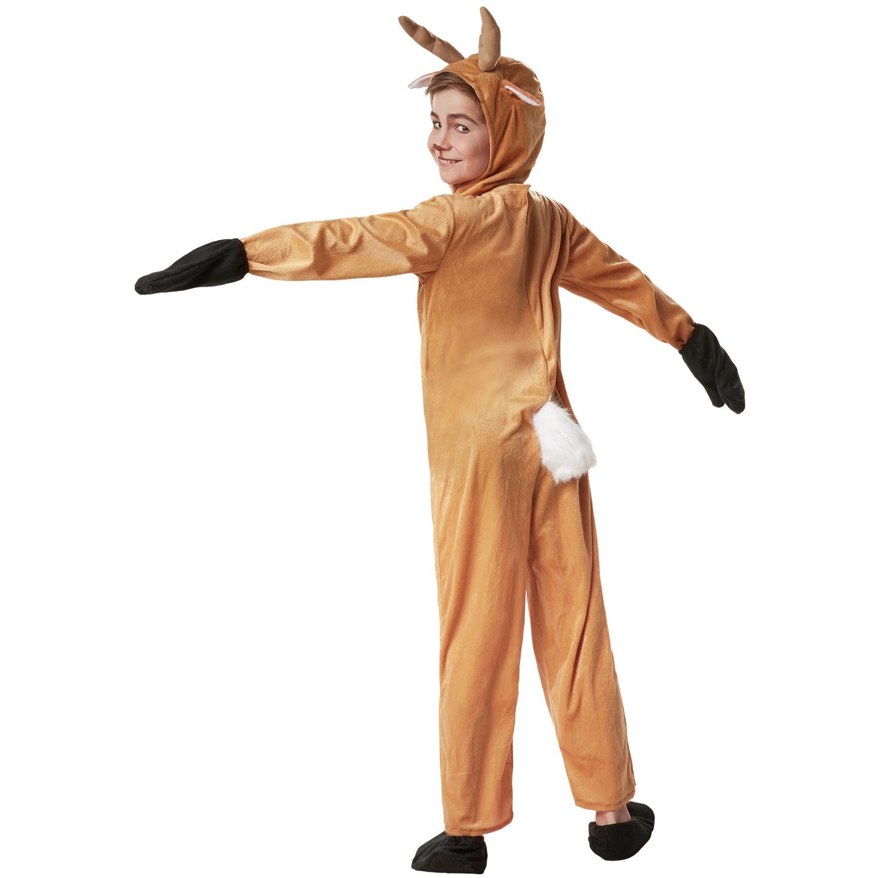 dressforfun Kostüm Hirsch/Bambi, in braun/weiß, Kapuze mit Ohren- sowie einem, Gr. 140 (9-10 Jahre), Handschuhe und Schuhe aus Filz mit Gummizug