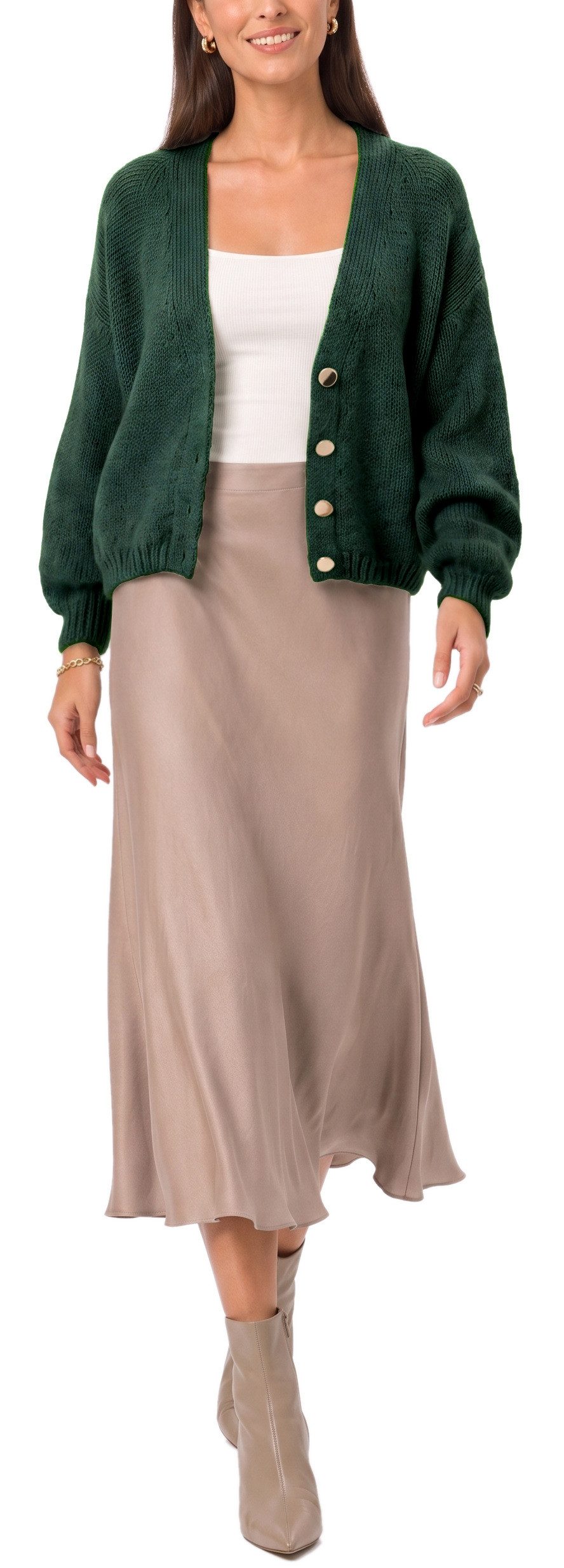 dy_mode Strickjacke Damen Cardigan Grobstrick Strickjacke V-Ausschnitt Übergangsjacke Grobstrick, in Unifarbe, V-Ausschnitt