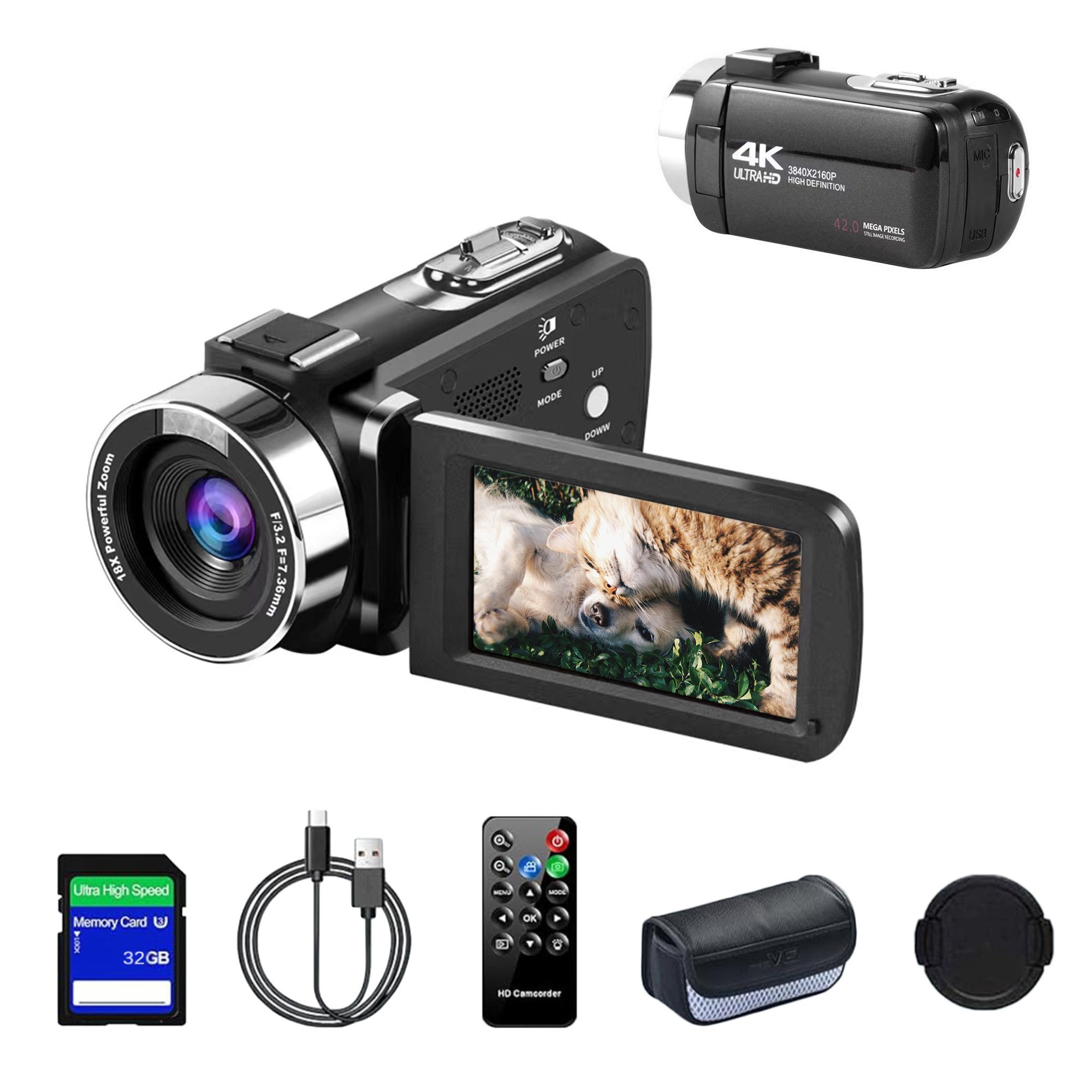 Fine Life Pro HD Camcorder mit 42MP Foto, 32GB Card, 3" HD-Display, 18X Digitalzoom Videokamera (externes Mikrofon & 90 Min. Aufnahmezeit –, Einsteigerfreundliche Videokamera für klare Aufnahmen)