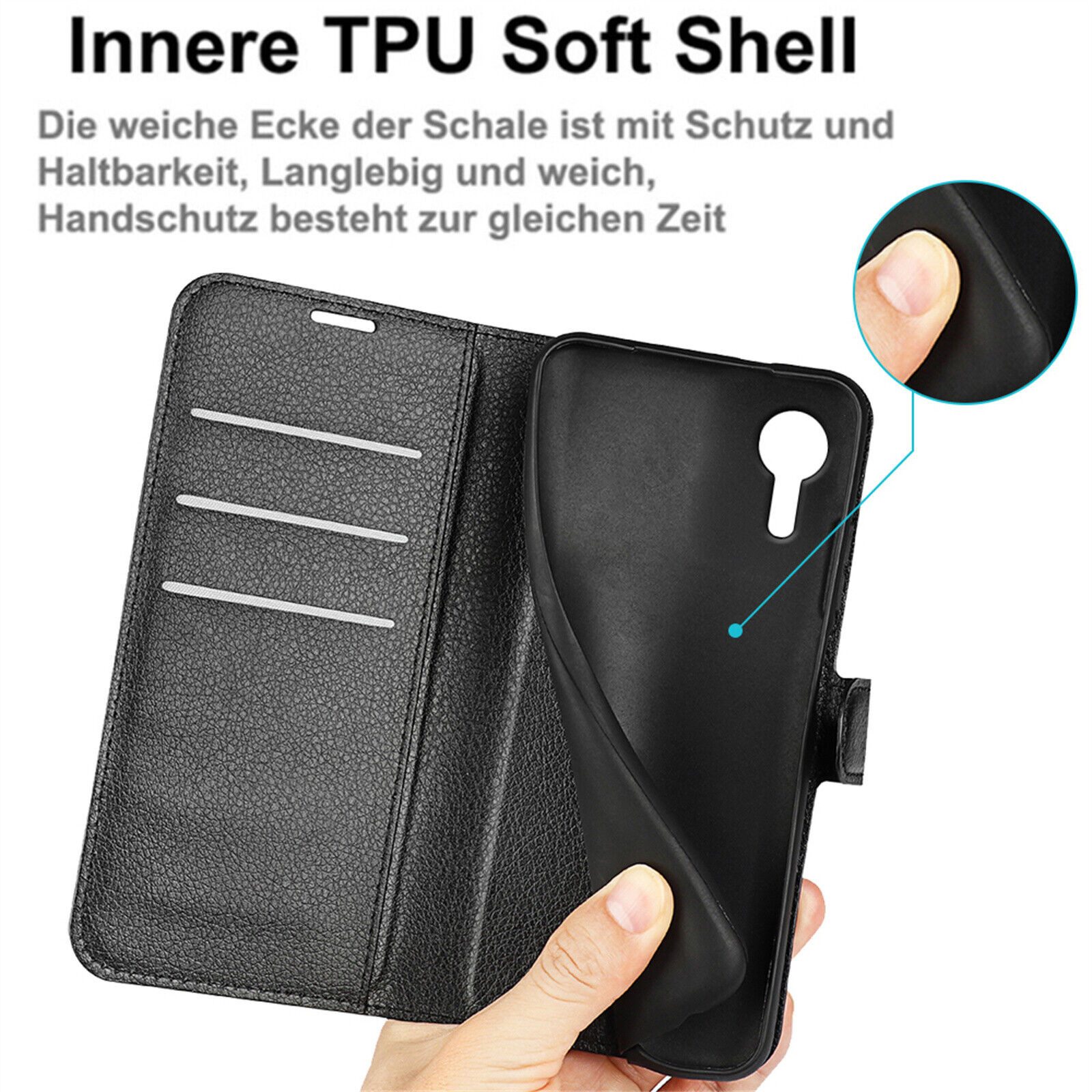 betterfon Handyhülle Handytasche für Samsung Galaxy Xcover 7 Schutzhülle Klapphülle Schwarz, 3 Kartenfächer, Magnetverschluss & Standfunktion im Lederlook – Bild 5 von 5