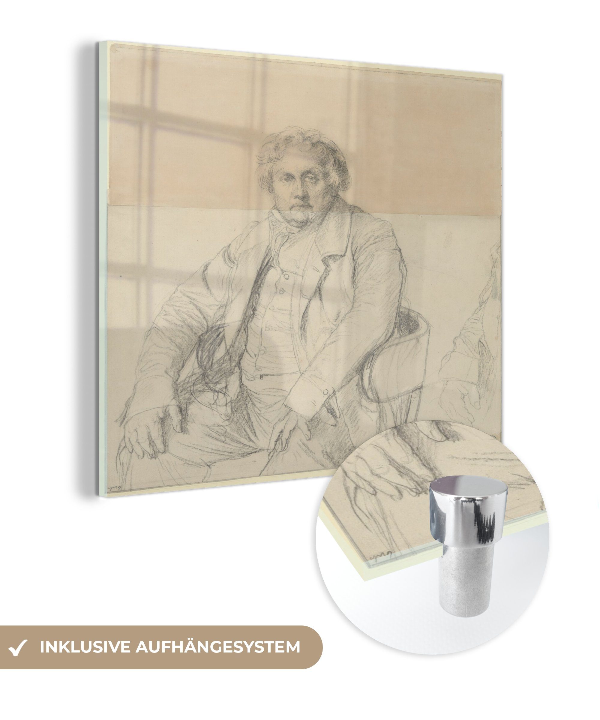 MuchoWow Acrylglasbild Porträt von Louis Francois Bertin - Gemälde von Jean Auguste Dominique, (1 St), Glasbilder - Bilder auf Glas Wandbild - Foto auf Glas - Wanddekoration