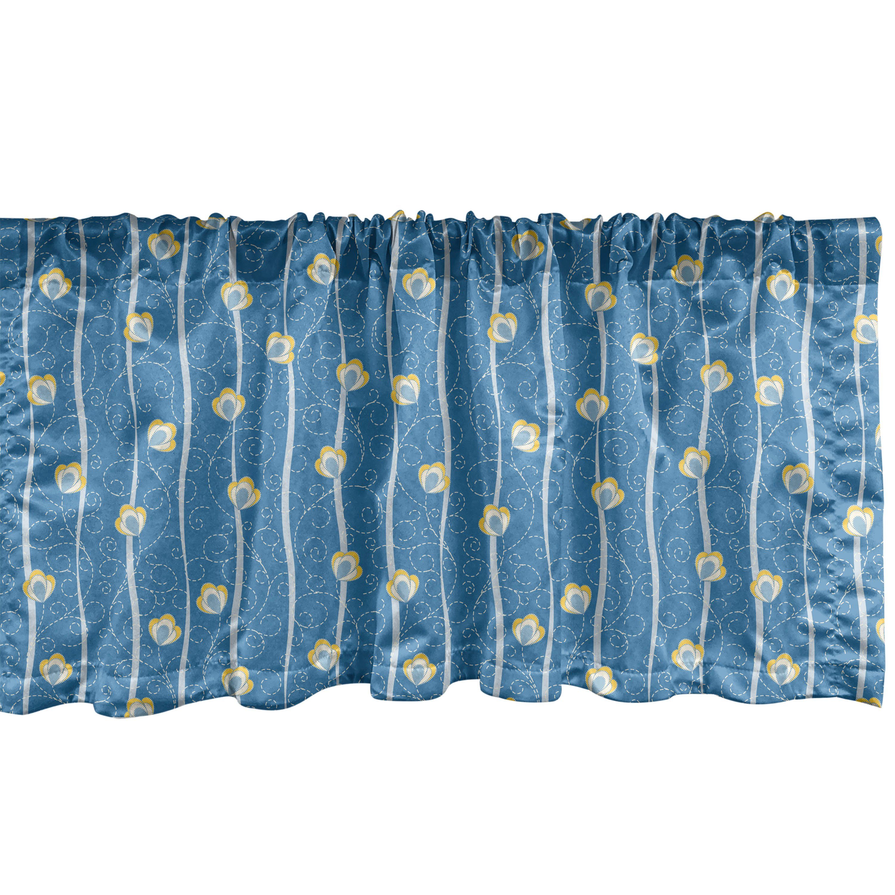 Scheibengardine Vorhang Volant für Küche Schlafzimmer Dekor mit Stangentasche, Abakuhaus, Microfaser, Blumen Strudel und Blumen-Streifen