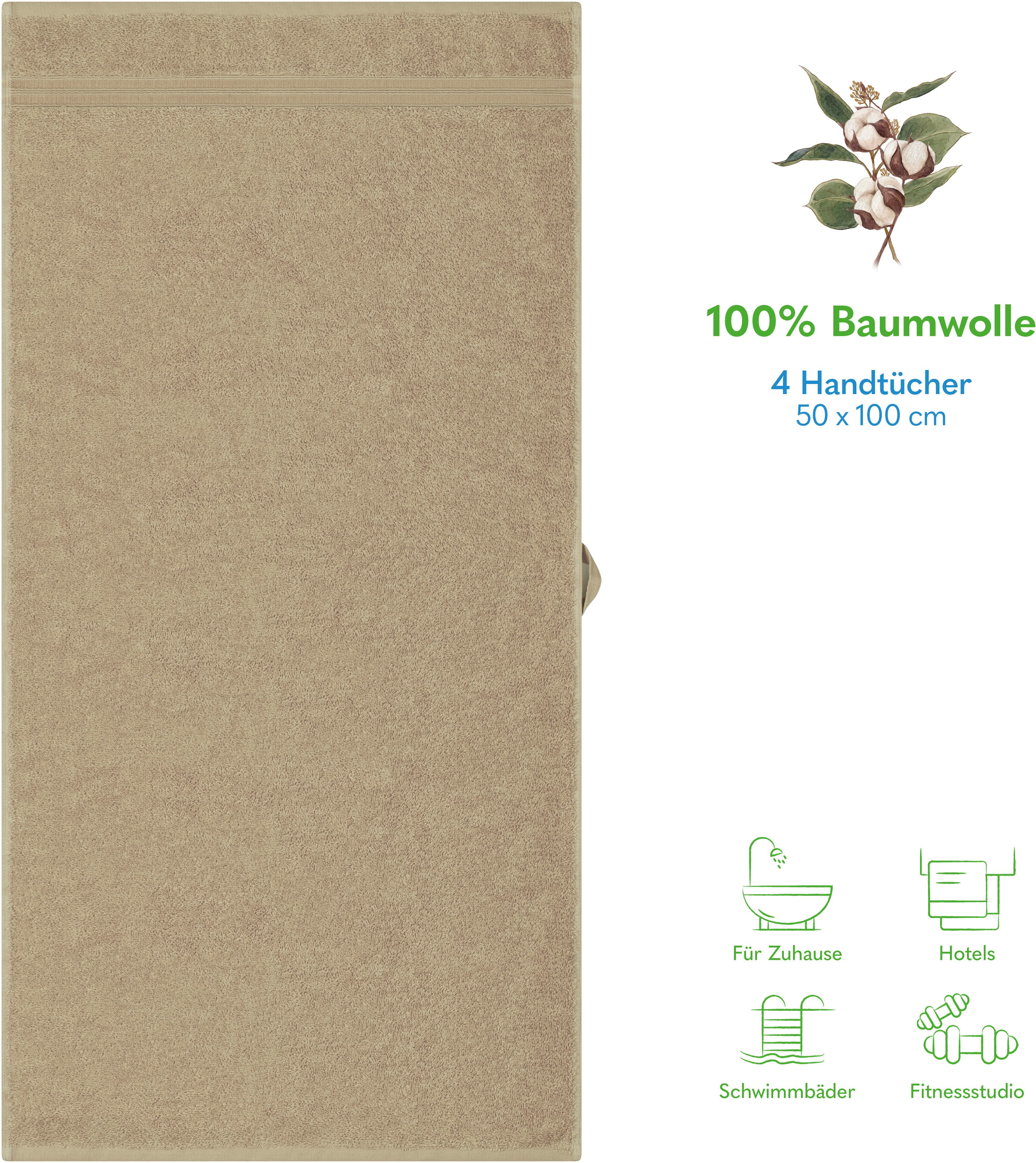 HAMMETEX Handtuch Set 4er Set Handtücher 50x100 cm, 100% Baumwolle, Weich & Saugstark, Frottier (Set, 4-St), mit Bordüre, einfarbig, weich