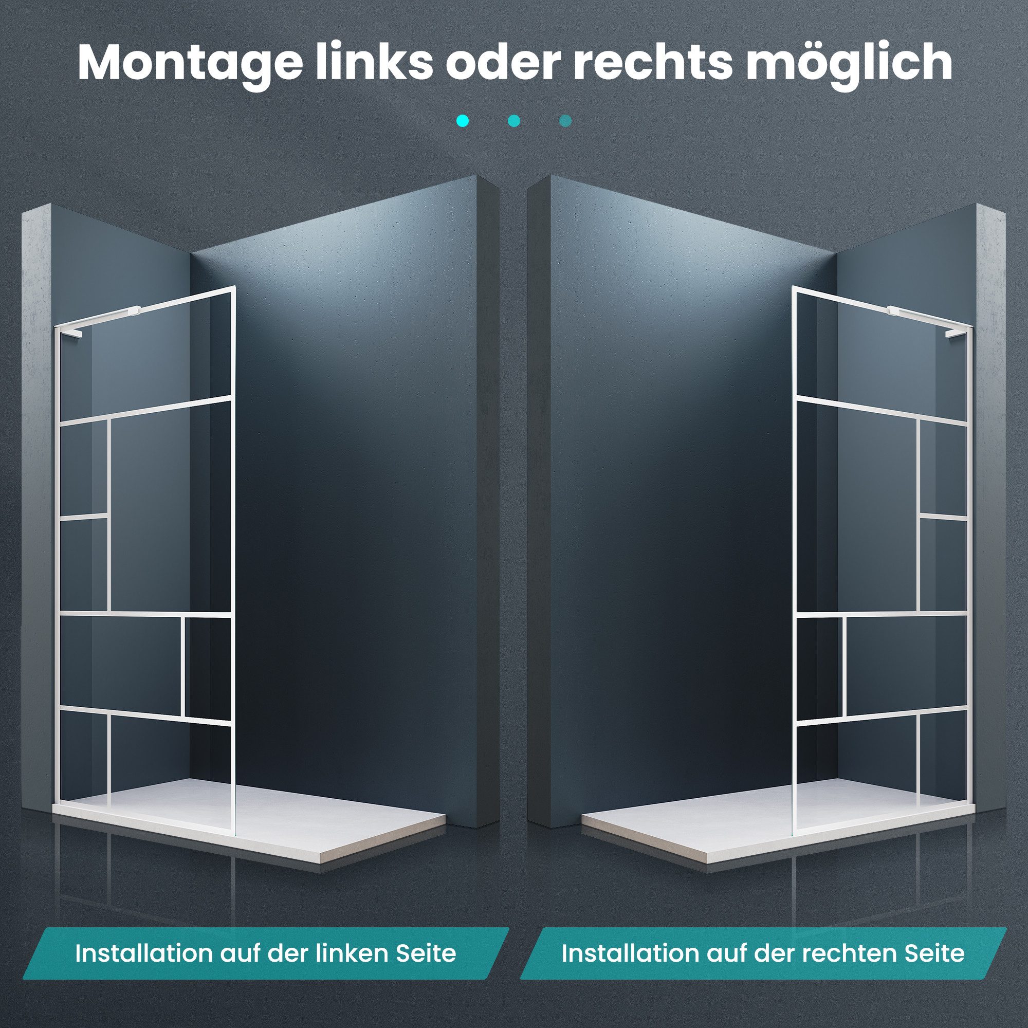 SONNI Walk-in-Dusche Walk in Duschwand Weiß 90/100/120cm Duschkabinen – Bild 5 von 5