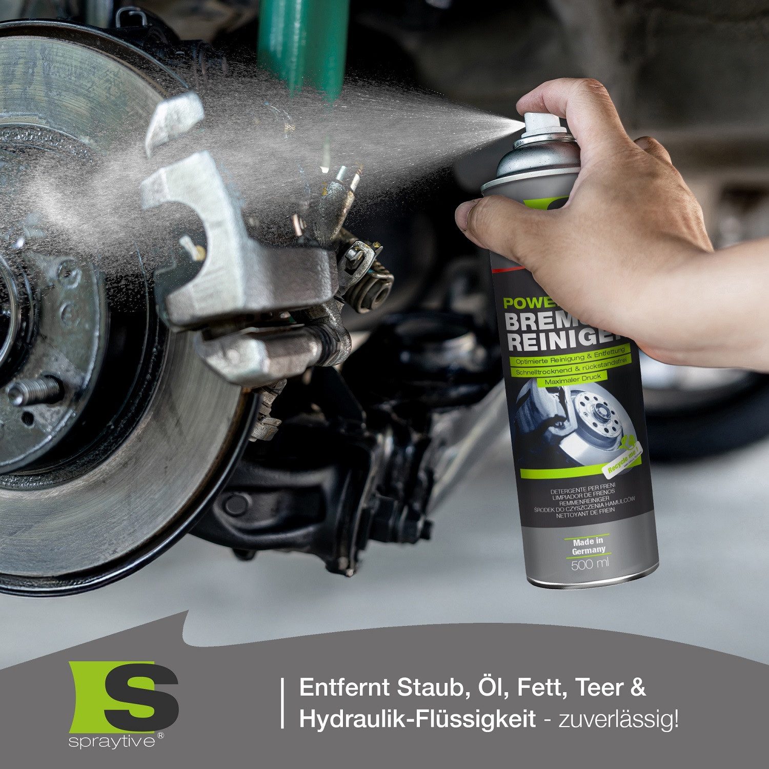 Spraytive 1x 500ml Power Teilereiniger-Spray - Hochwirksamer Kaltreiniger und Bremsenreiniger (Made in Germany)