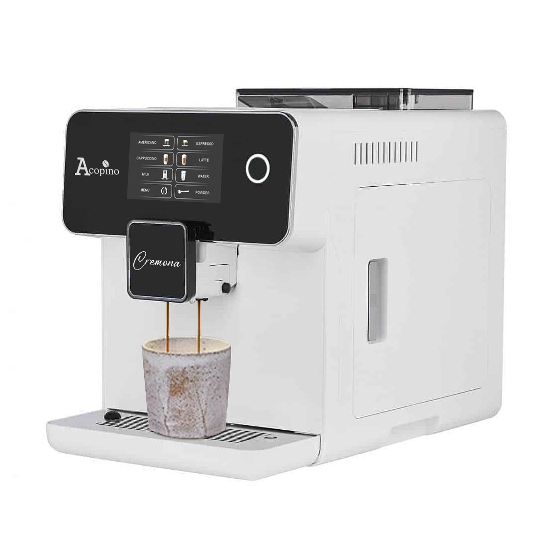 Acopino Kaffeevollautomat Acopino Cremona Kaffeevollautomat mit Milchsystem One Touch, One Touch Bedienung, großes 5-Zoll LCD-Display, leichte Reinigung Weiß