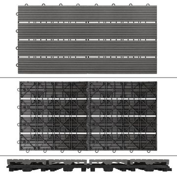 ECD Germany WPC-Fliesen Bodenbelag Terrassendielen Balkonfliesen Klickfliesen Holzfliesen, 24er Set, 24 St., 24er Set, Anthrazit 60x30cm 24er Set 4m² Holzoptik Drainage Klicksystem