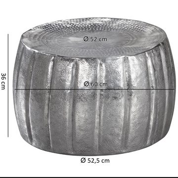 FINEBUY Couchtisch SuVa12276_1 (60x36x60 cm Aluminium Hammerschlag Silber Rund), Kleiner Wohnzimmertisch, Sofatisch Orientalisch