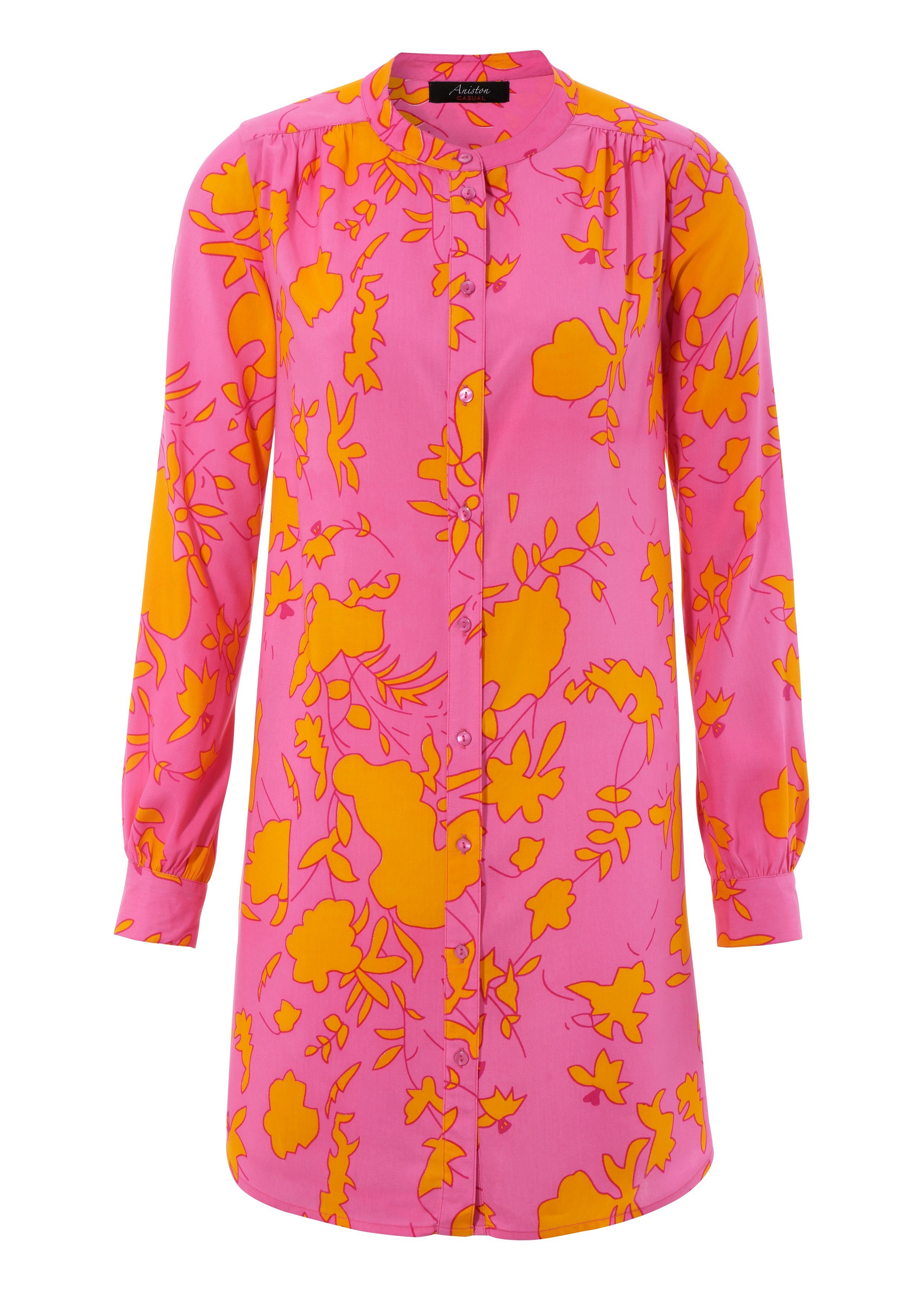 mit Longbluse topaktuellen CASUAL Aniston graphischem pink-orange-fuchsia Farbkombinationen Blumendruck in